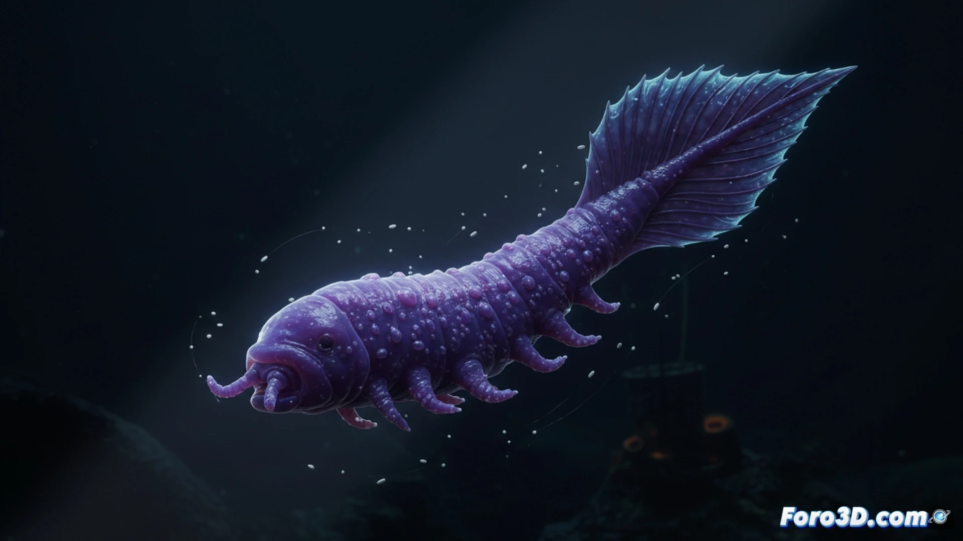Psychropotes sp. ardilla gomosa abisal modelado 3D científico textura púrpura gelatinosa cola vela