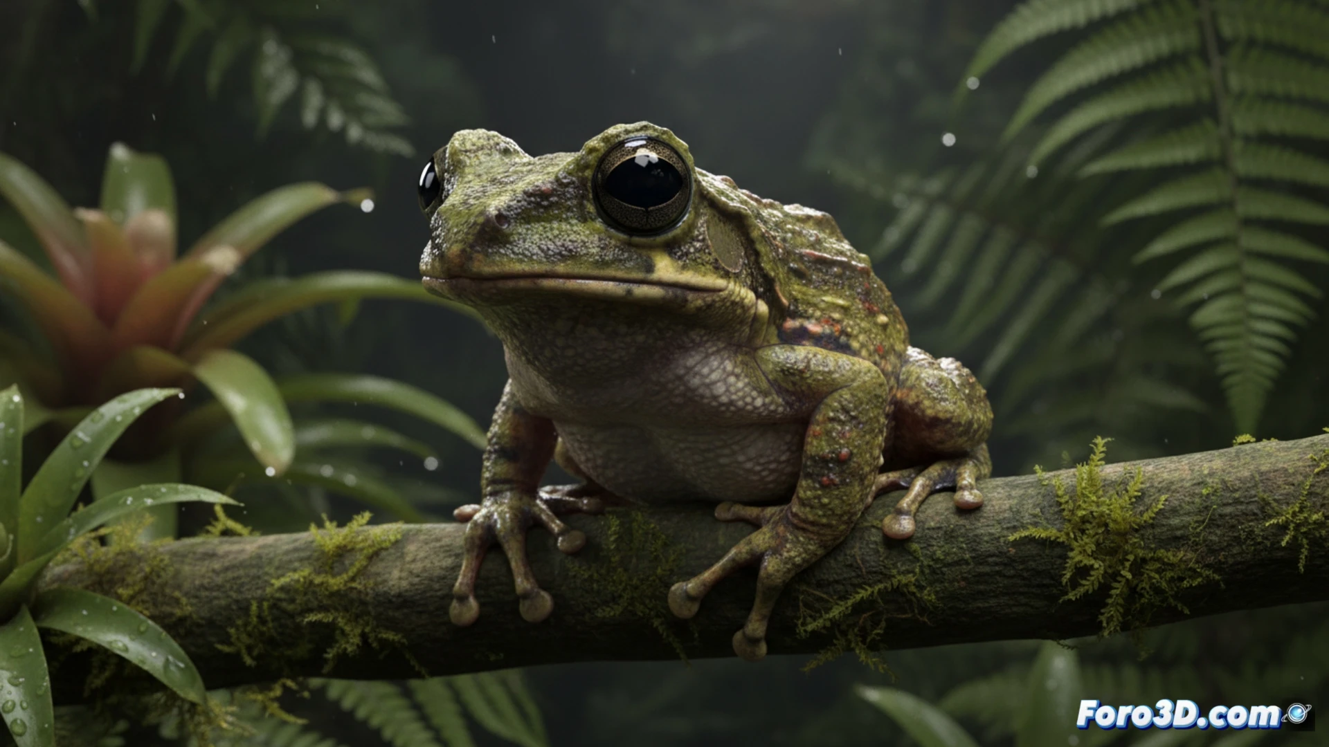 Modelo 3D detallado de Pristimantis gretathunbergae, rana de lluvia panameña con ojos negros y textura cutánea única