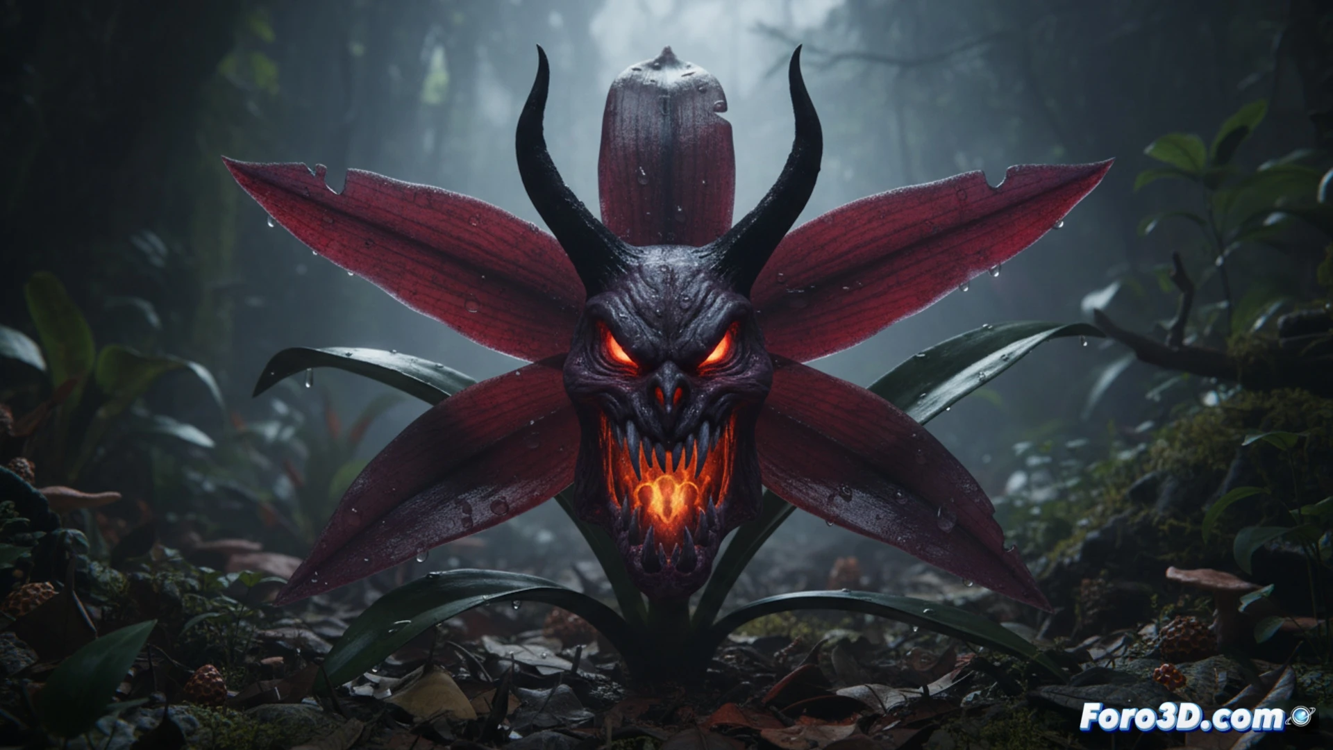 Modelado 3D de la orquídea Telipogon diabolicus con estructura floral demoníaca en alta resolución para visualización científica
