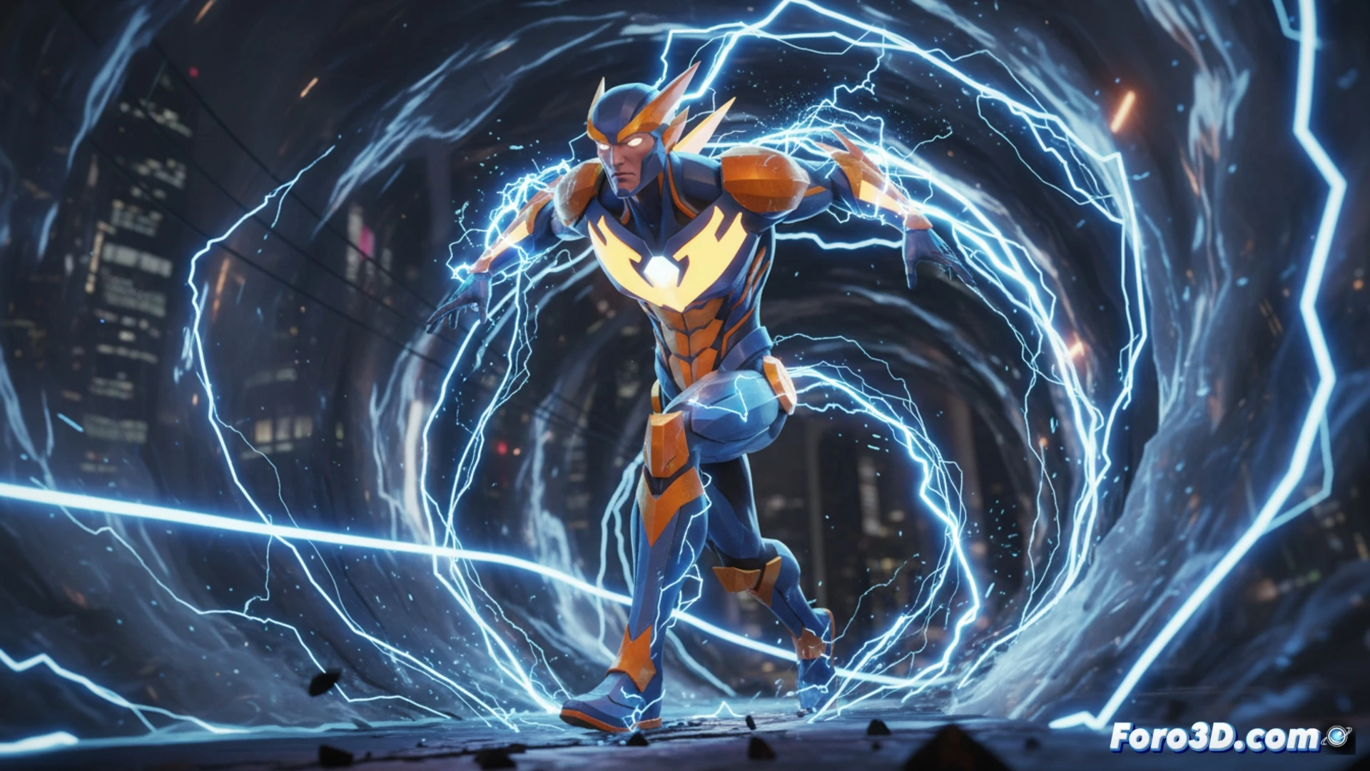Modelado 3D de Surge con efectos eléctricos y velocidad dinámica para videojuegos en tiempo real