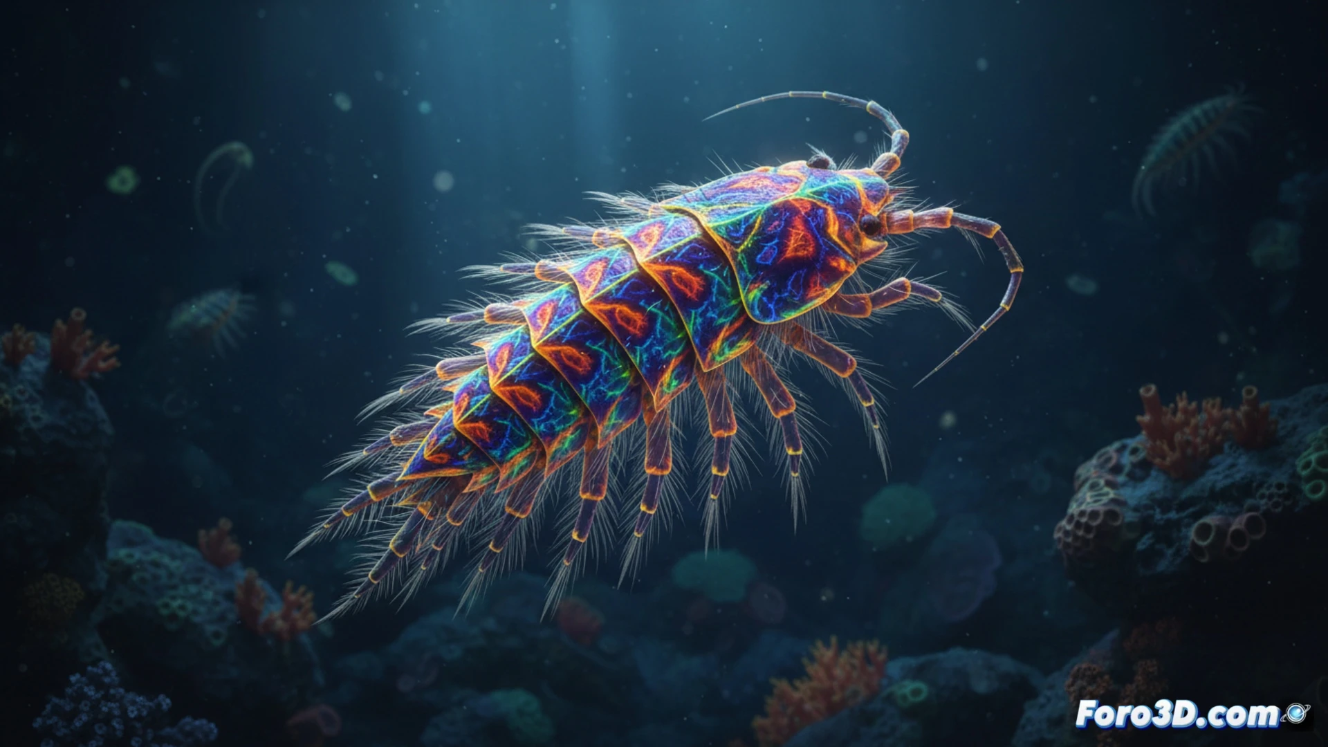 Modelo 3D del nuevo anfípodo de colores brillantes hallado en la dorsal de Salas y Gómez, zona afótica