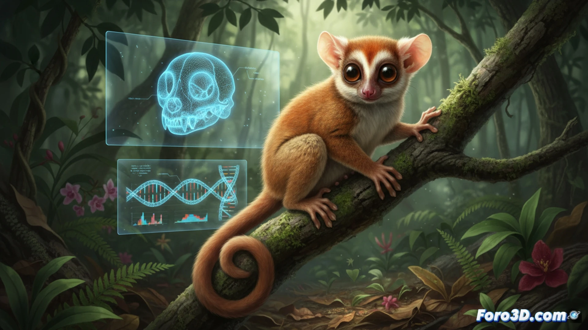 Modelo 3D del Microcebus boraha mostrando anatomía detallada y rasgos craneales únicos para estudio científico