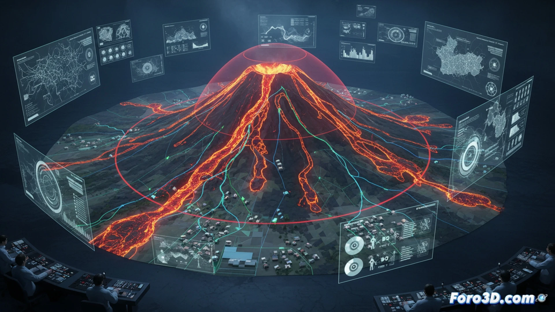 Volcán Mayón en erupción nocturna con lava brillante y flujo piroclástico descendiendo por la ladera