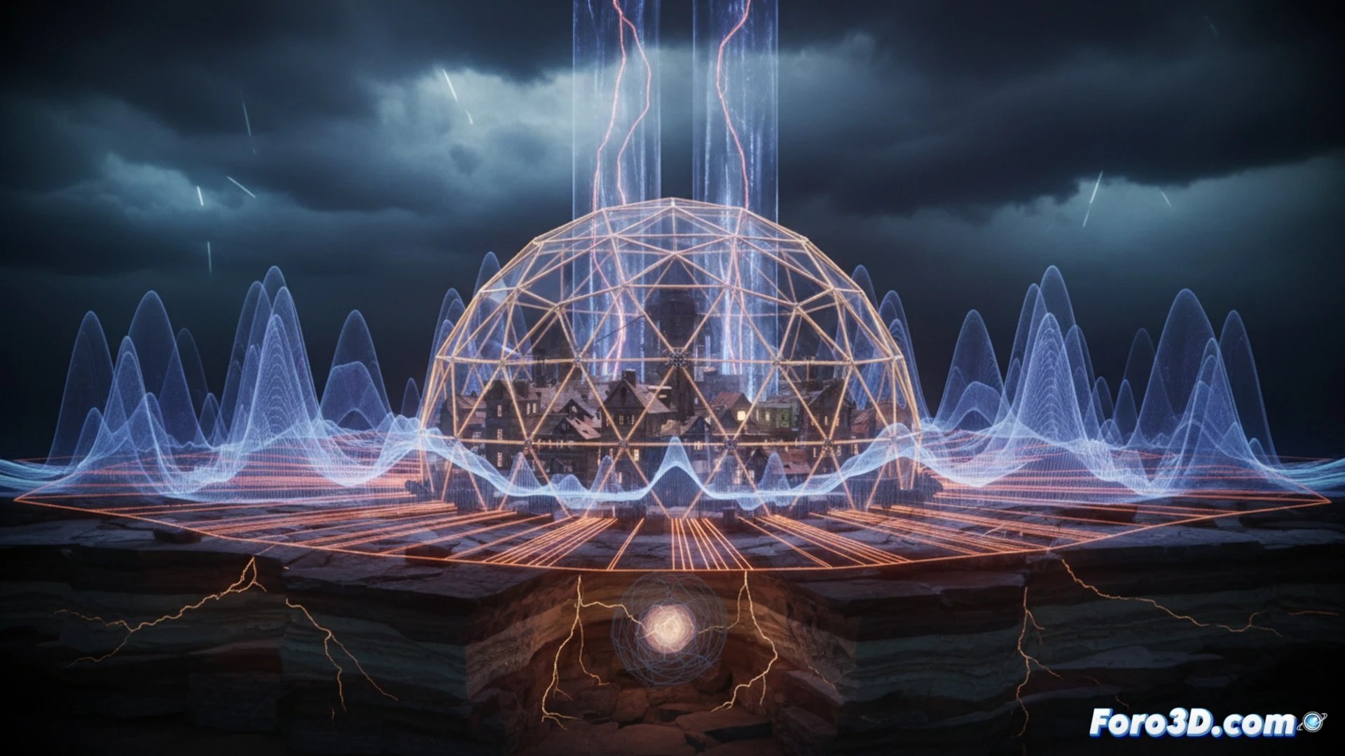 Visualización 3D de ondas sonoras subterráneas simulando el Sky Quake de Moodus en Connecticut