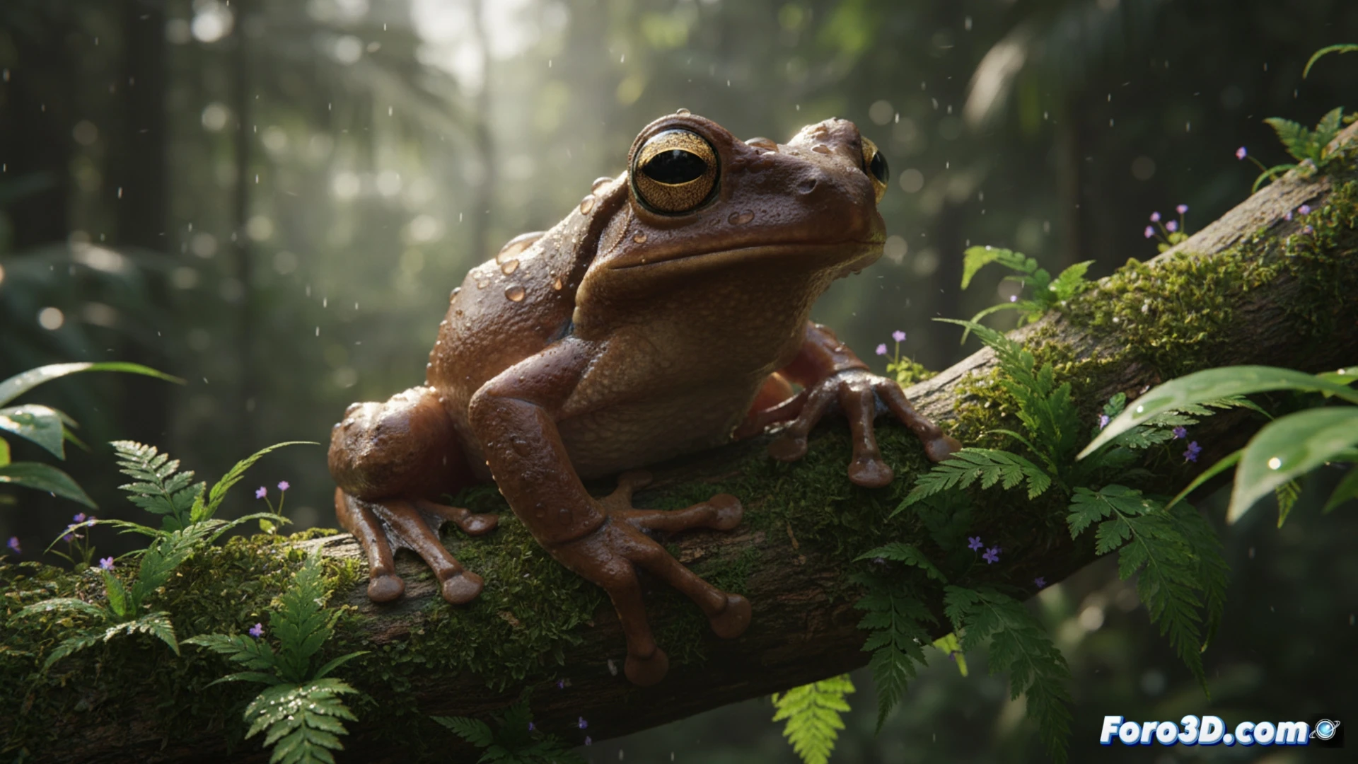 Modelado 3D fotorrealista de la rana de chocolate Litoria mira anfibio arbóreo Nueva Guinea visualización científica