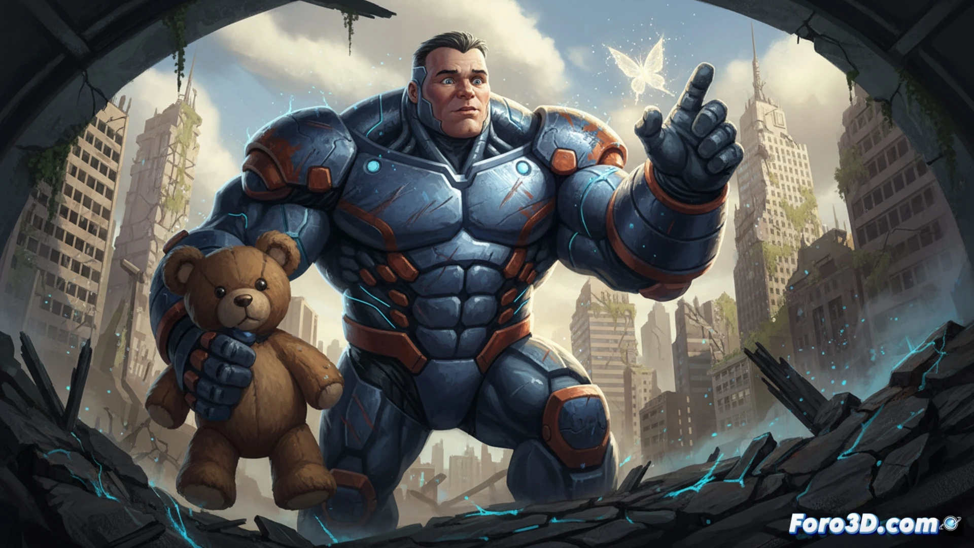 Modelado 3D de Killpower gigante con mente infantil rigging y animación estilo cómic Marvel