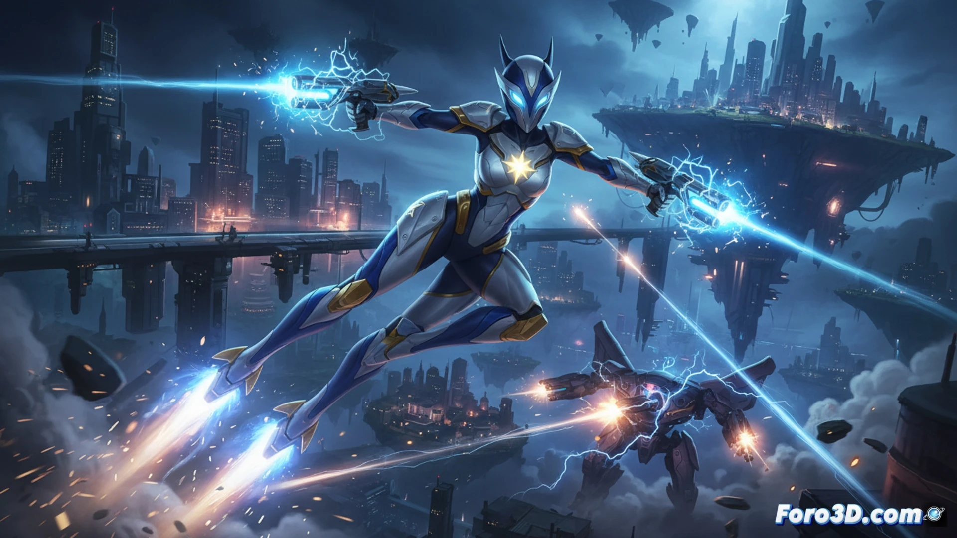 Estrella Fugaz heroína texana Marvel con botas cohete y pistolas energía estelar en acción 3D