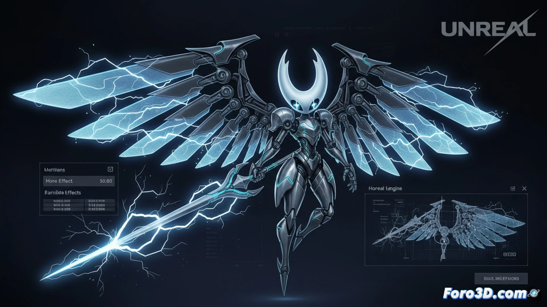Hornet Marvel con armadura metálica, alas mecánicas desplegadas y aguijones eléctricos en Unreal Engine
