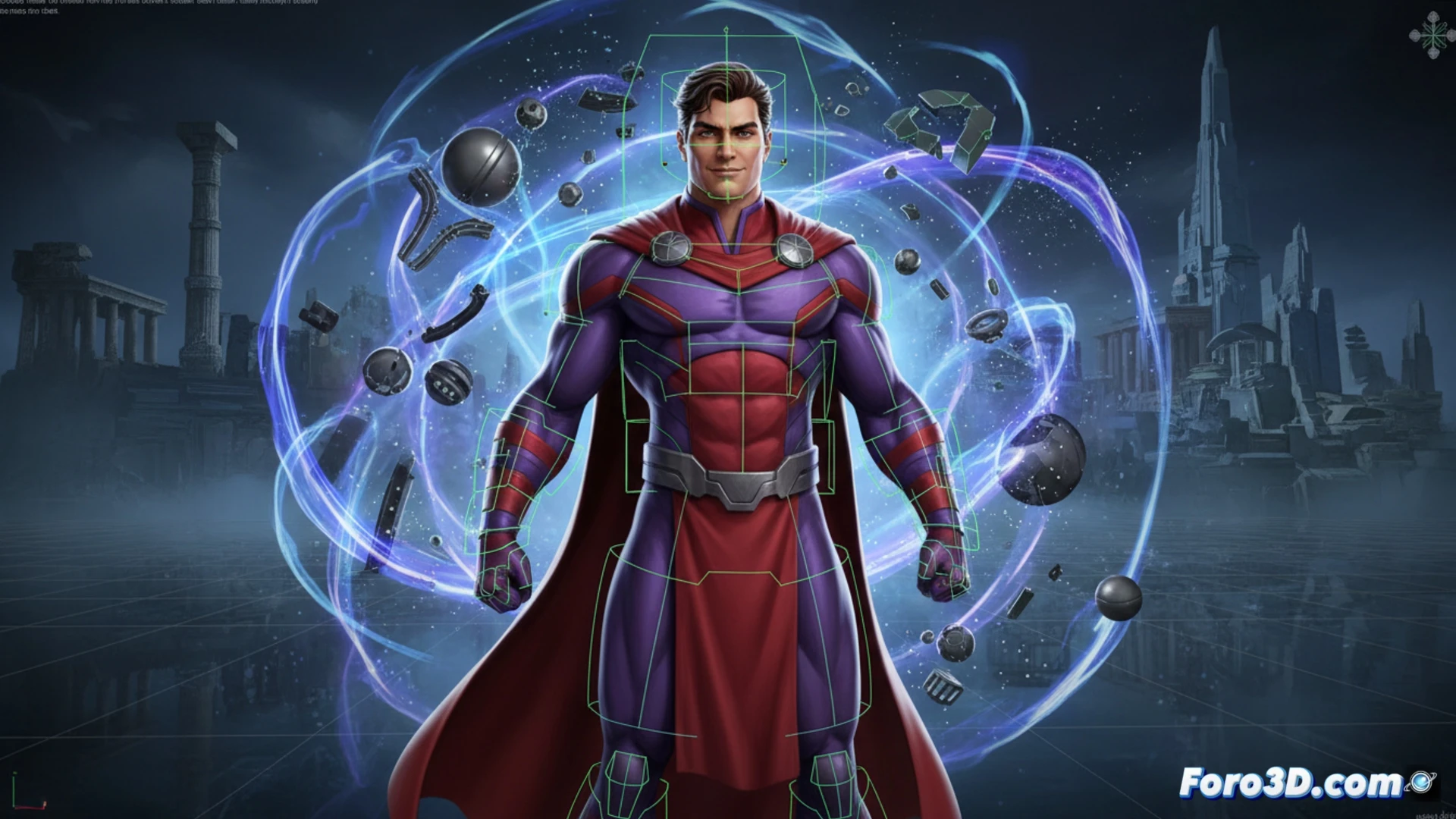Joseph clon heroico Magneto modelado 3D humanoide digital joven atlético noble poderes magnéticos