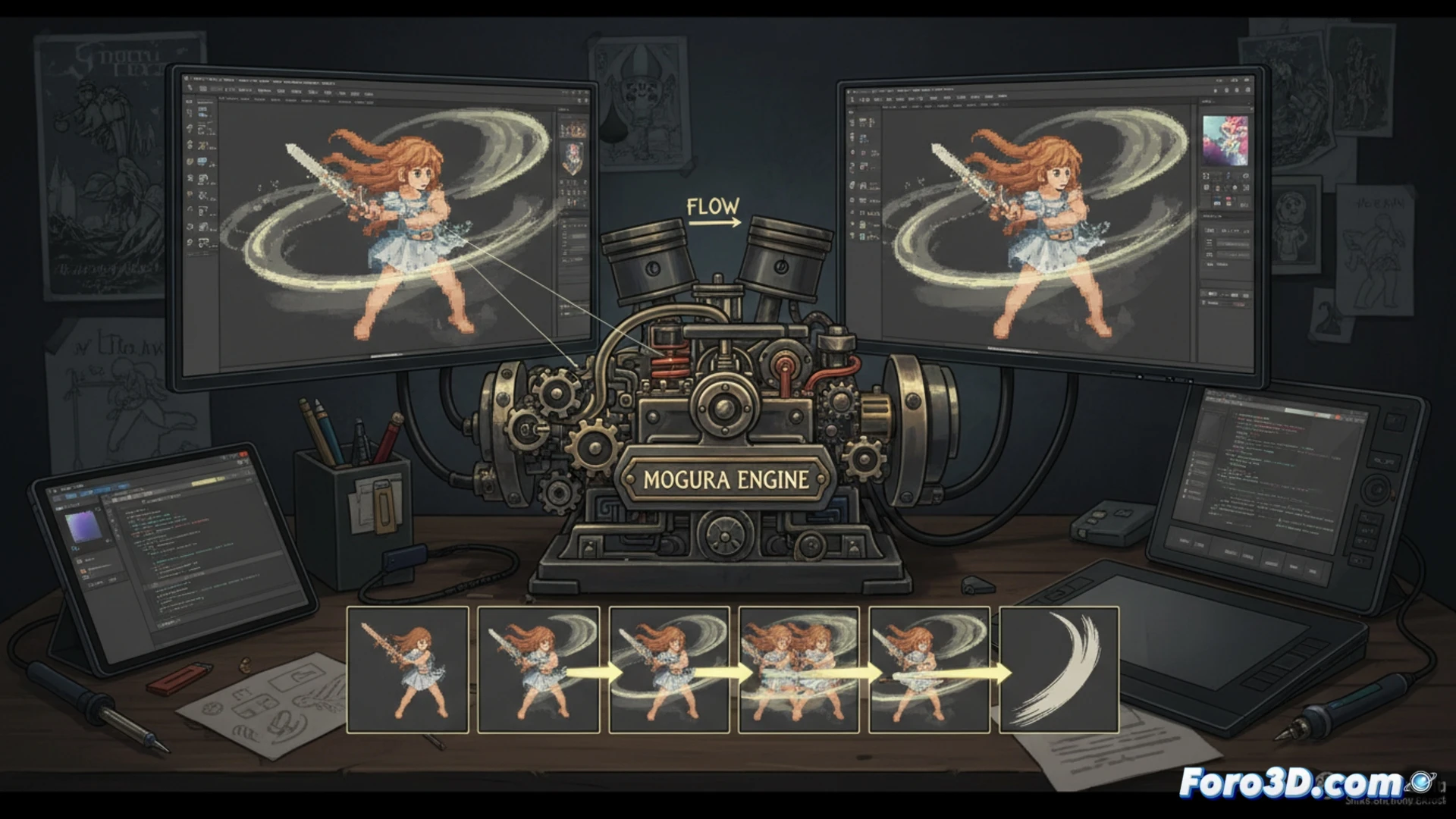 Deedlit in Wonder Labyrinth con pixel art fluido y estelas dinámicas en Mogura Engine