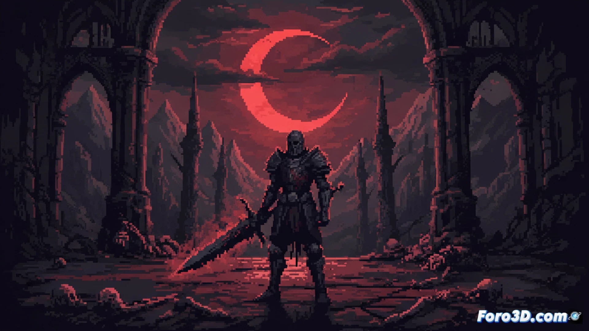Moonscars pixel art pictórico con Unity y paleta limitada rojos grises negros