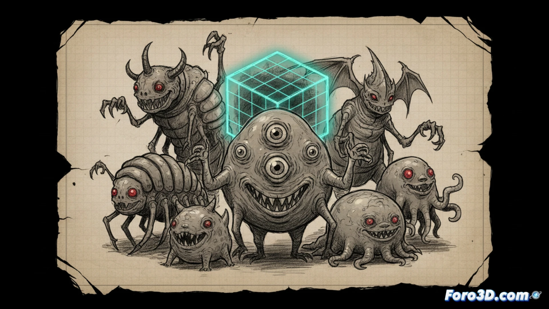 Boceto a mano de criatura grotesca y simpática en GameMaker, paleta limitada estilo Game Boy evolucionado