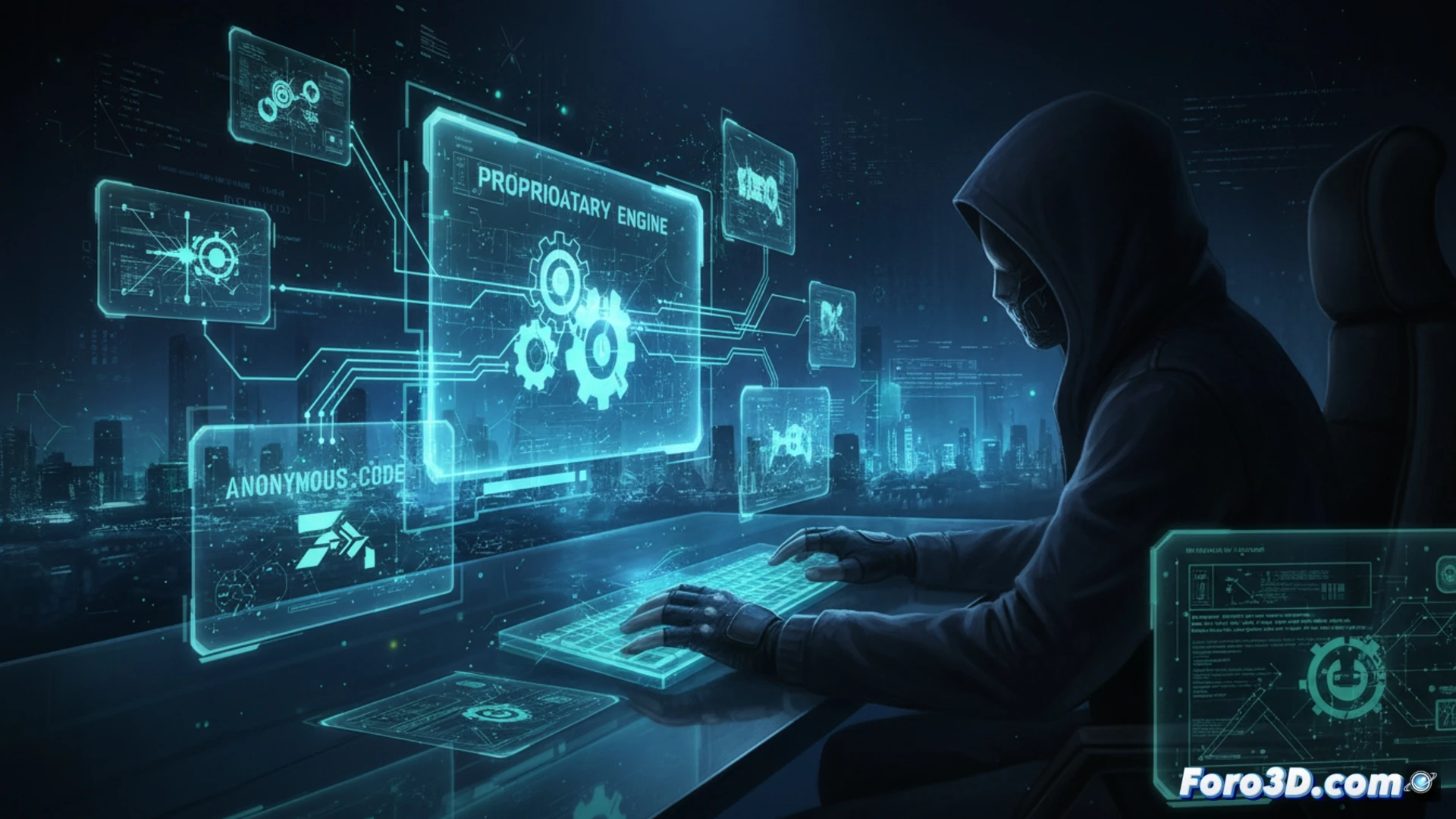 Captura de Anonymous;Code mostrando escritorio de realidad aumentada con paneles de cómic dinámicos y elementos de hacking