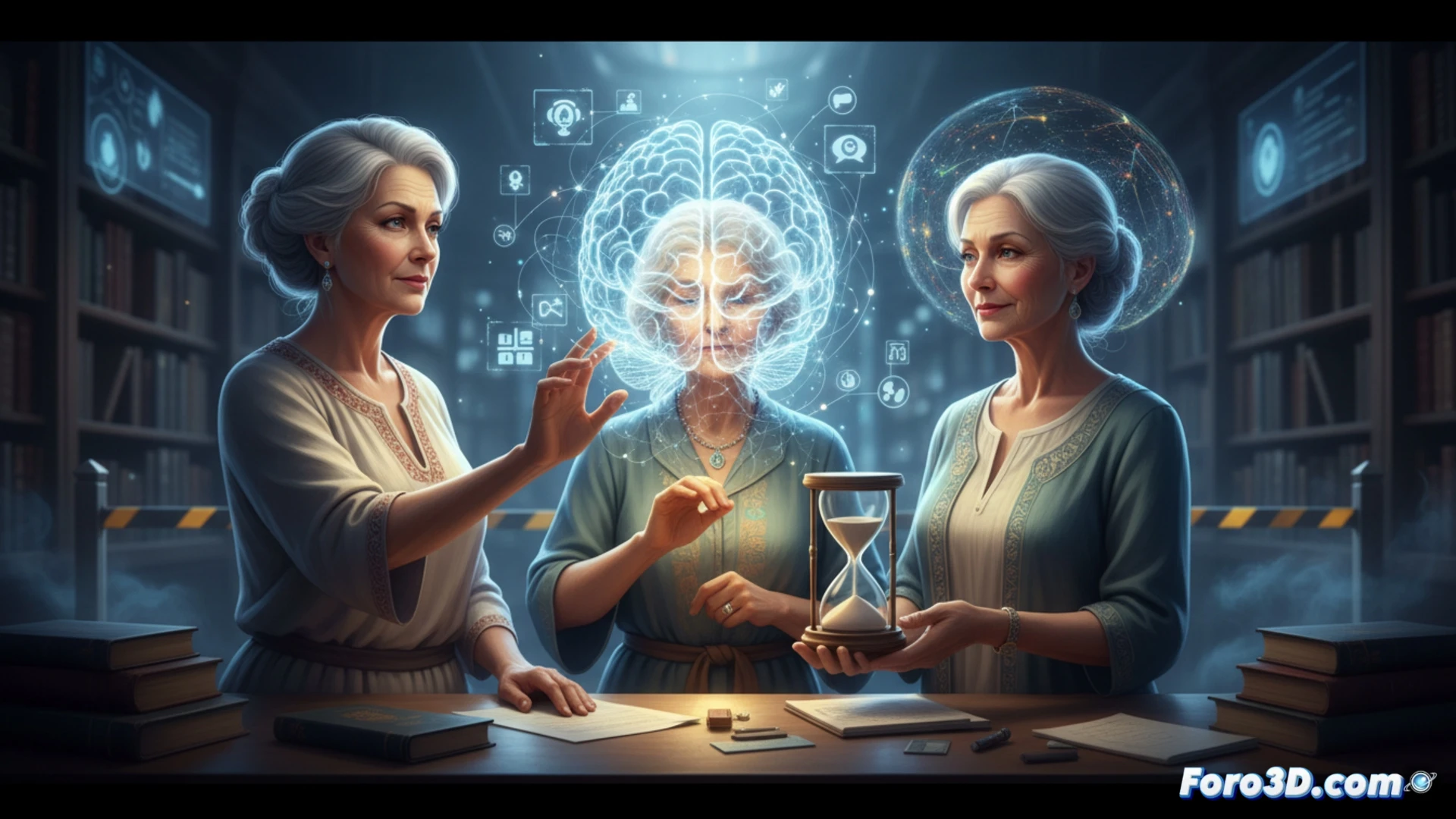 photorealistic medical visualization, female and male brain cross-sections side by side during early Alzheimer's progression, female brain showing glowing neural pathways compensating for amyloid plaque buildup, male brain with more disrupted signal patterns, subtle cognitive reserve mechanisms demonstrated through brighter synaptic connections in female cortex, clinical lighting, detailed neuron structures, high-contrast tissue textures, cinematic medical illustration style, diagnostic imaging aesthetic