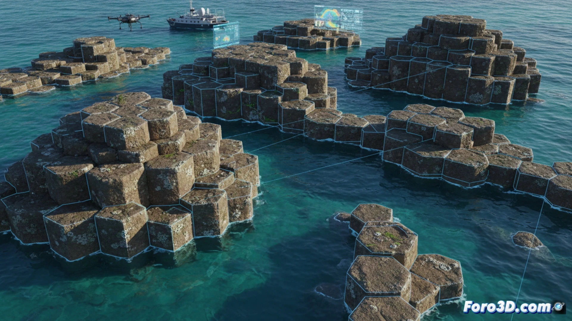 Nan Madol islotes artificiales coral y columnas basalto modelado 3D arqueología digital