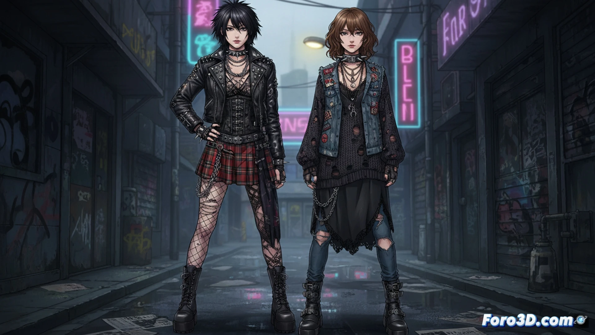 Nana manga punk fashion reference 3D modeling leather lace tartan Vivienne Westwood textures