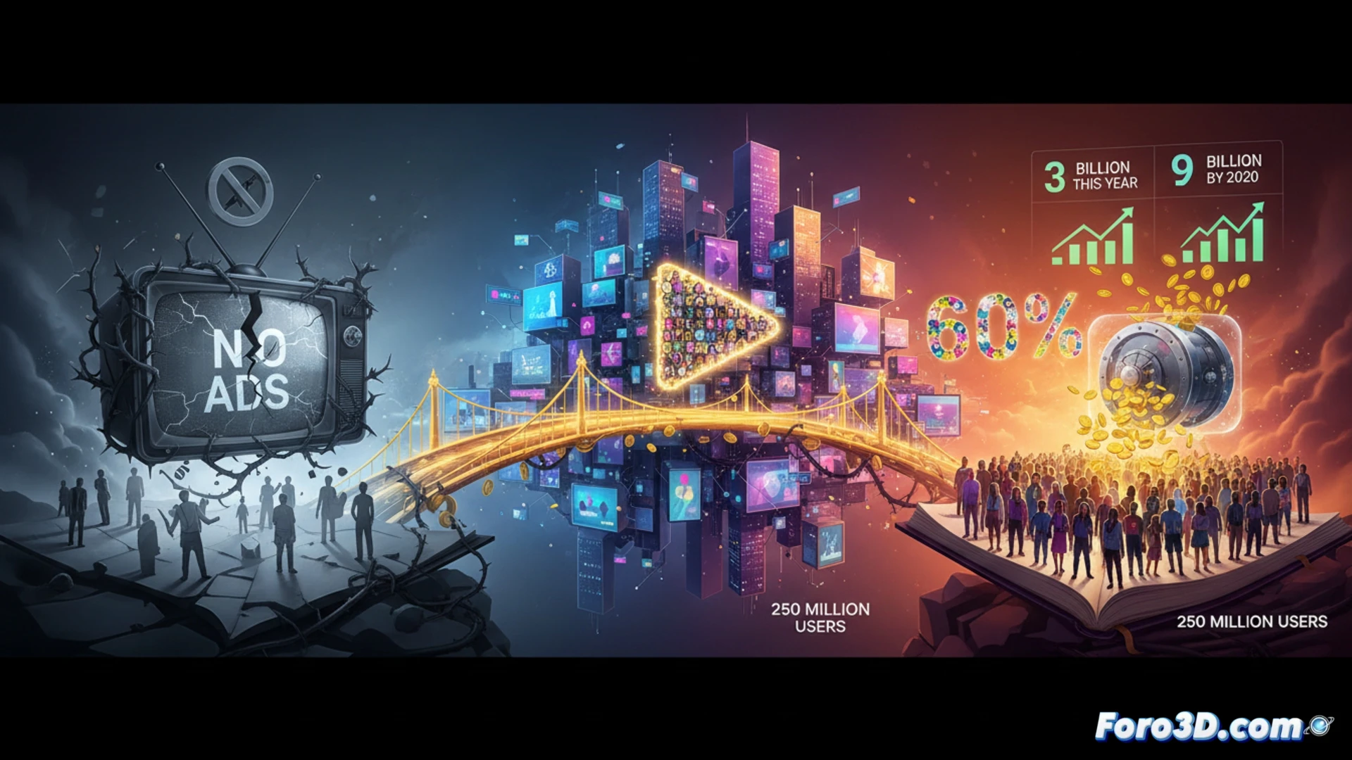 cinematic scene of a vintage television set being dismantled, old advertisement pages flying out and transforming into glowing digital data streams, a modern smart TV screen emerging from the smoke showing a streaming interface, metallic gears and circuit boards visible in the background, hands of a technician pulling cables and removing analog components, photorealistic technical illustration, dramatic side lighting with warm amber and cool blue tones, dust particles suspended in air, hyperdetailed texture of cracked plastic and shiny silicon, engineering visualization style