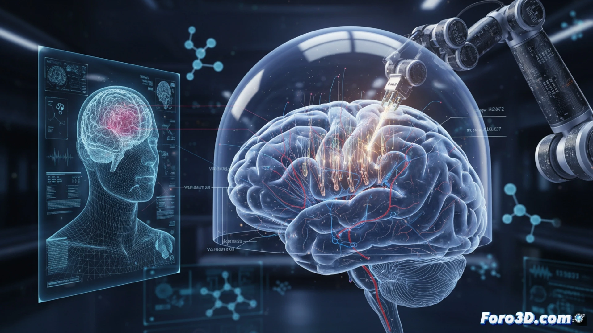 Modelado 3D cerebral para implante Neuralink Blindsight, simulación de electrodos en corteza visual V1