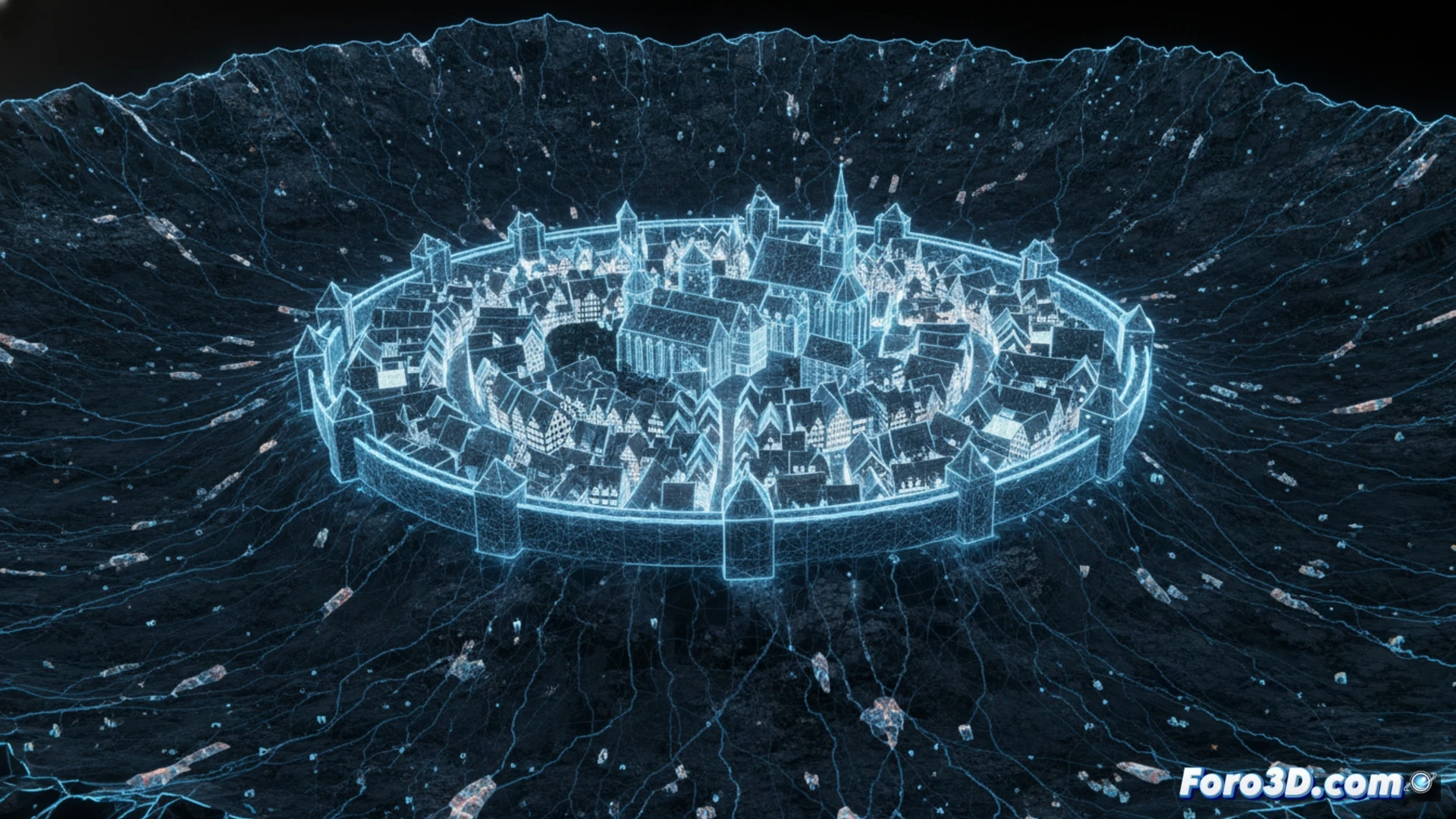 Vista aérea de Nördlingen, ciudad medieval circular dentro del cráter Ries, Alemania