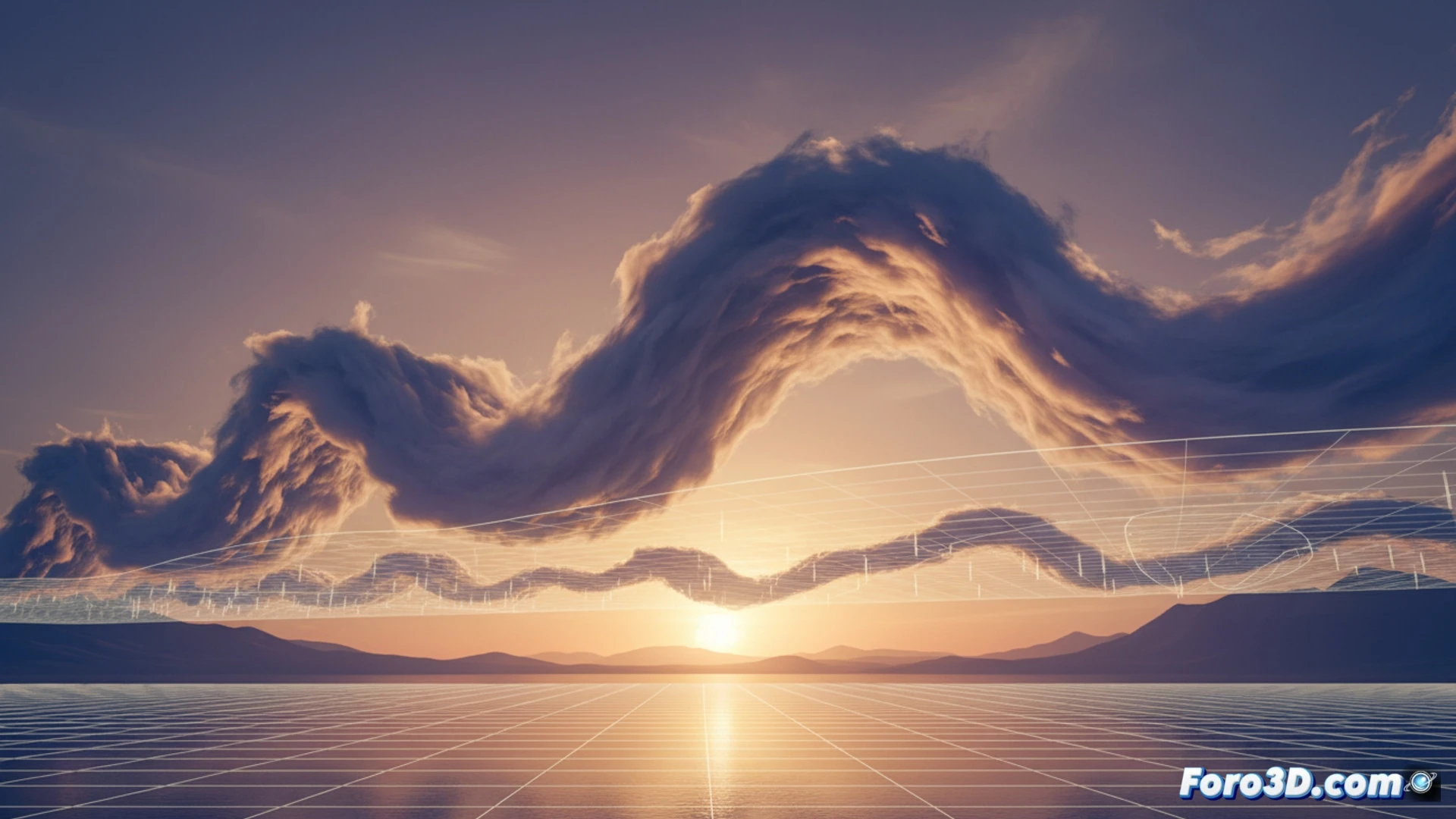 Nubes Kelvin-Helmholtz en formación ondulada, visualización 3D de cizalladura atmosférica con software científico avanzado