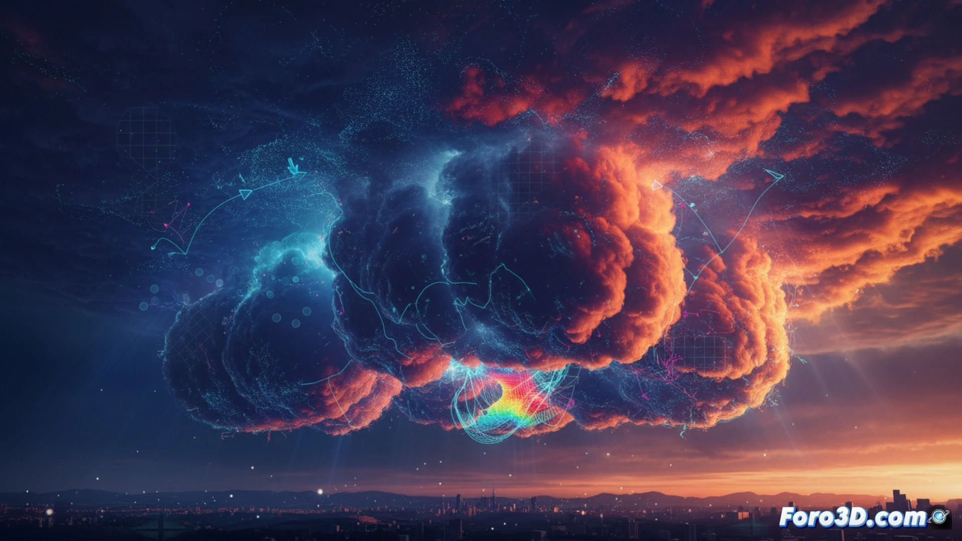 Visualización 3D de nubes mammatus con lóbulos colgantes en tormenta severa, modelado científico con VGSTUDIO y COMSOL