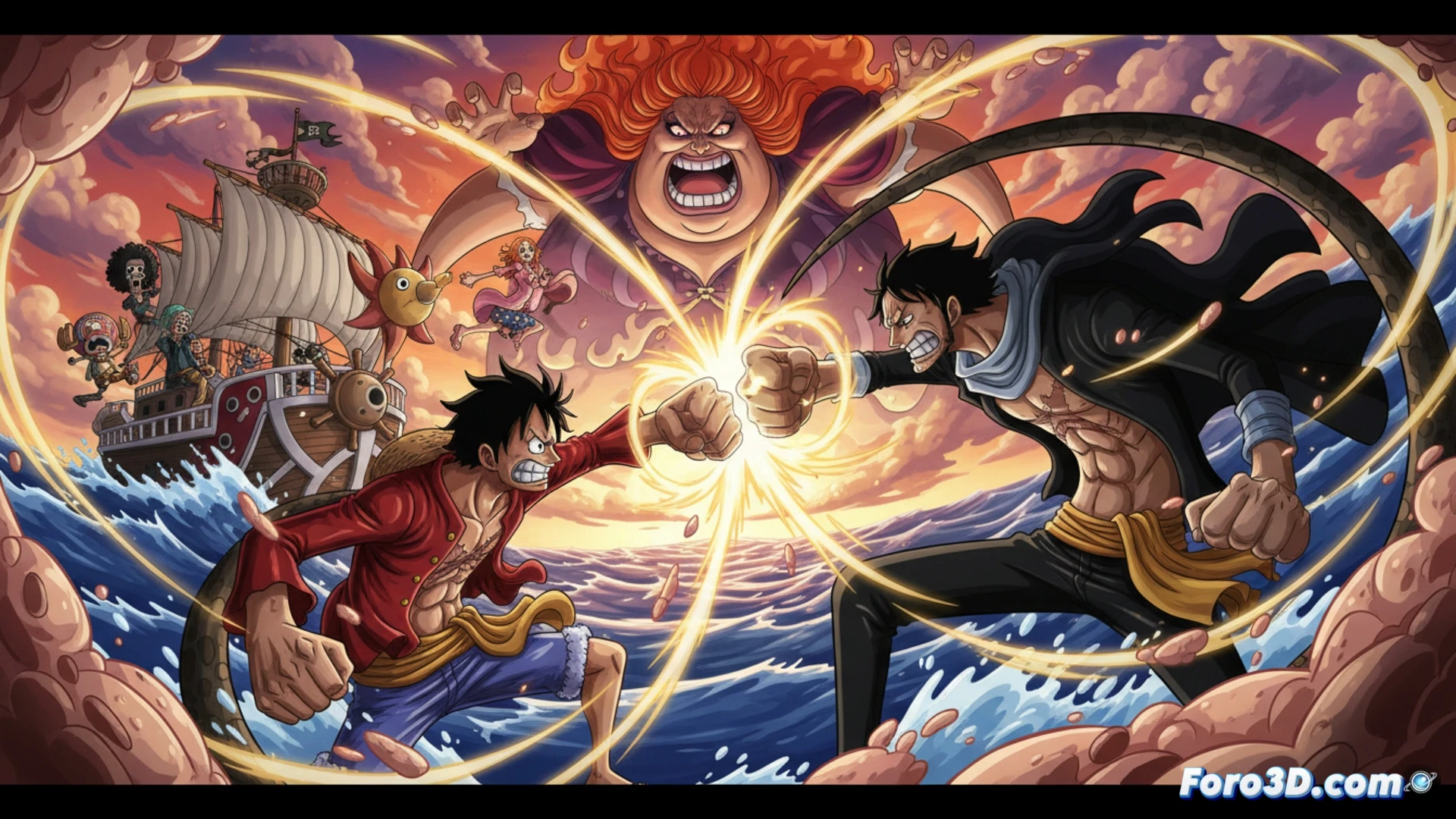 Luffy enfrenta a Katakuri en un duelo, mientras la tripulación huye de Big Mom y su flota en Whole Cake.