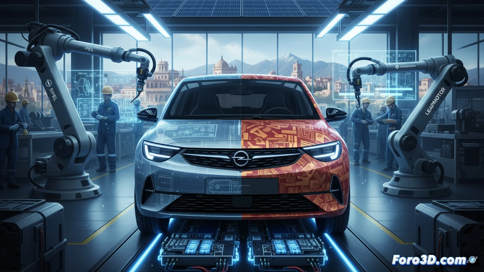 Nave de Stellantis en Zaragoza fabrica un Opel eléctrico con tecnología china de Leapmotor, innovación industrial.