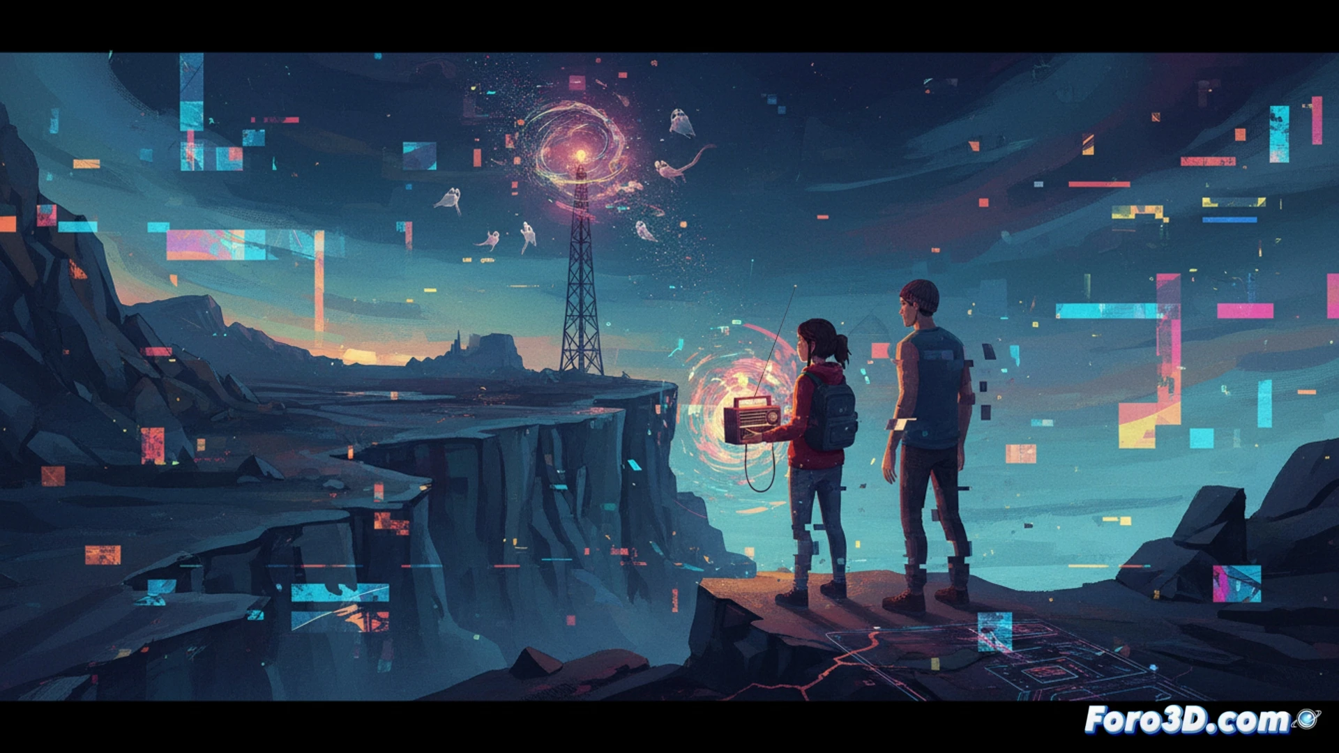 Oxenfree II Lost Signals fusionando arte 2D y modelos 3D en Unity con efectos glitch art