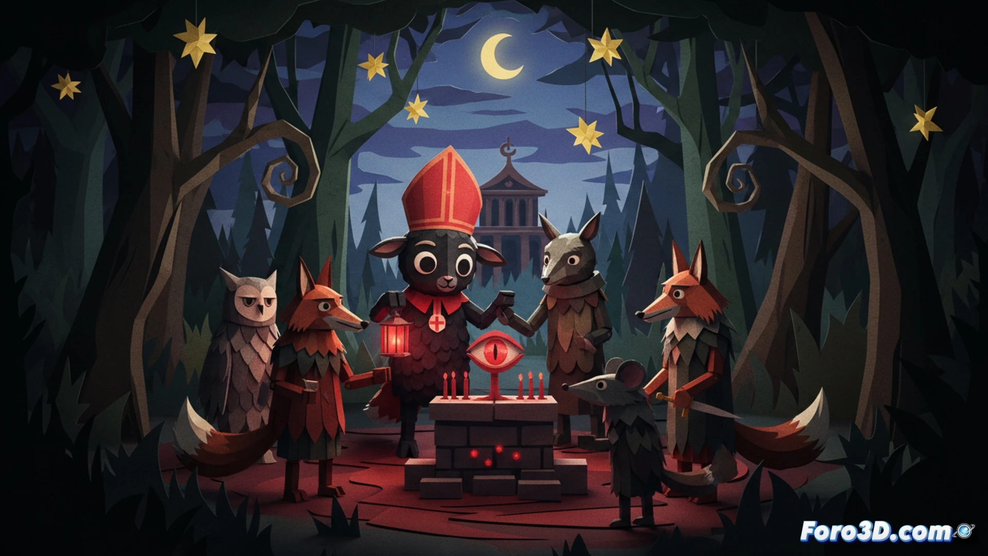 Paper cutout en Unity, técnica visual de Cult of the Lamb con animaciones esqueléticas y escenario 3D