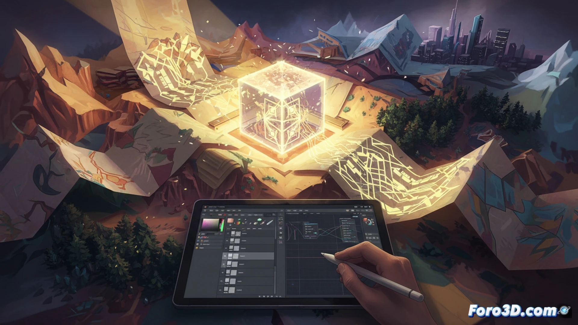 Captura de Paper Trail mostrando un mundo low-poly que se pliega como papel con texturas rugosas y granulado