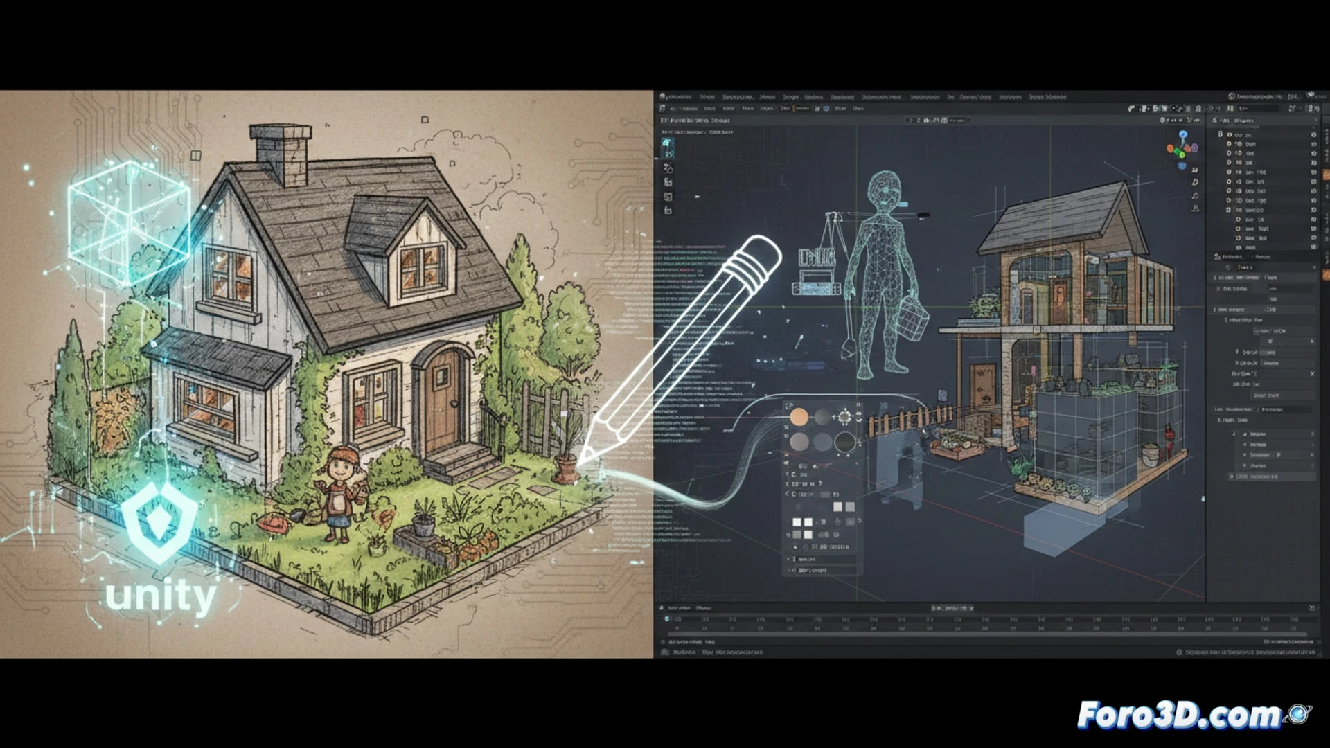 Paralives simulador vida estilo dibujo a mano con Unity y Blender modelado paramétrico