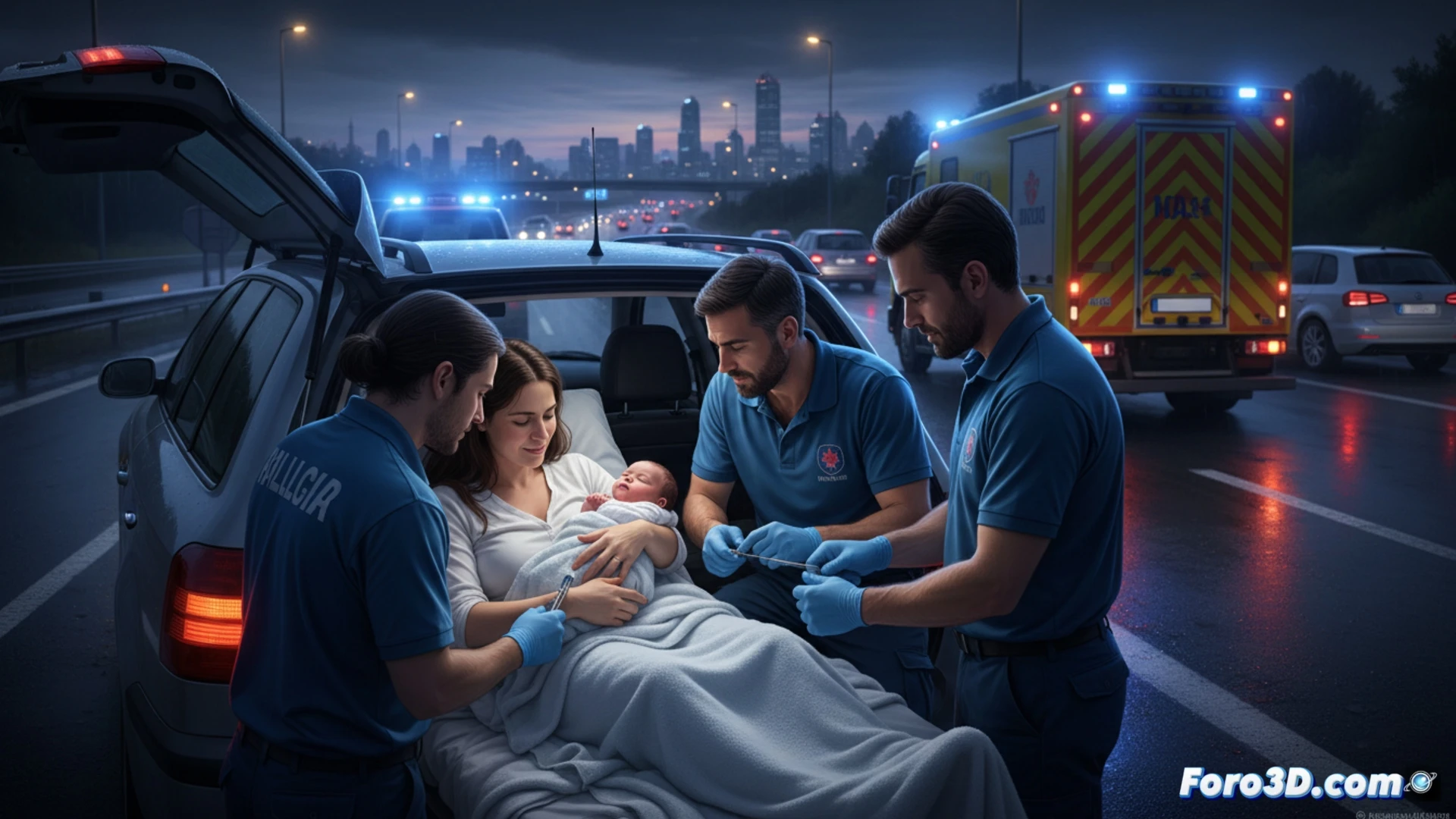Parto exprés en autovía A-4: bebé nace en coche antes de llegar al hospital, asistida por emergencias.