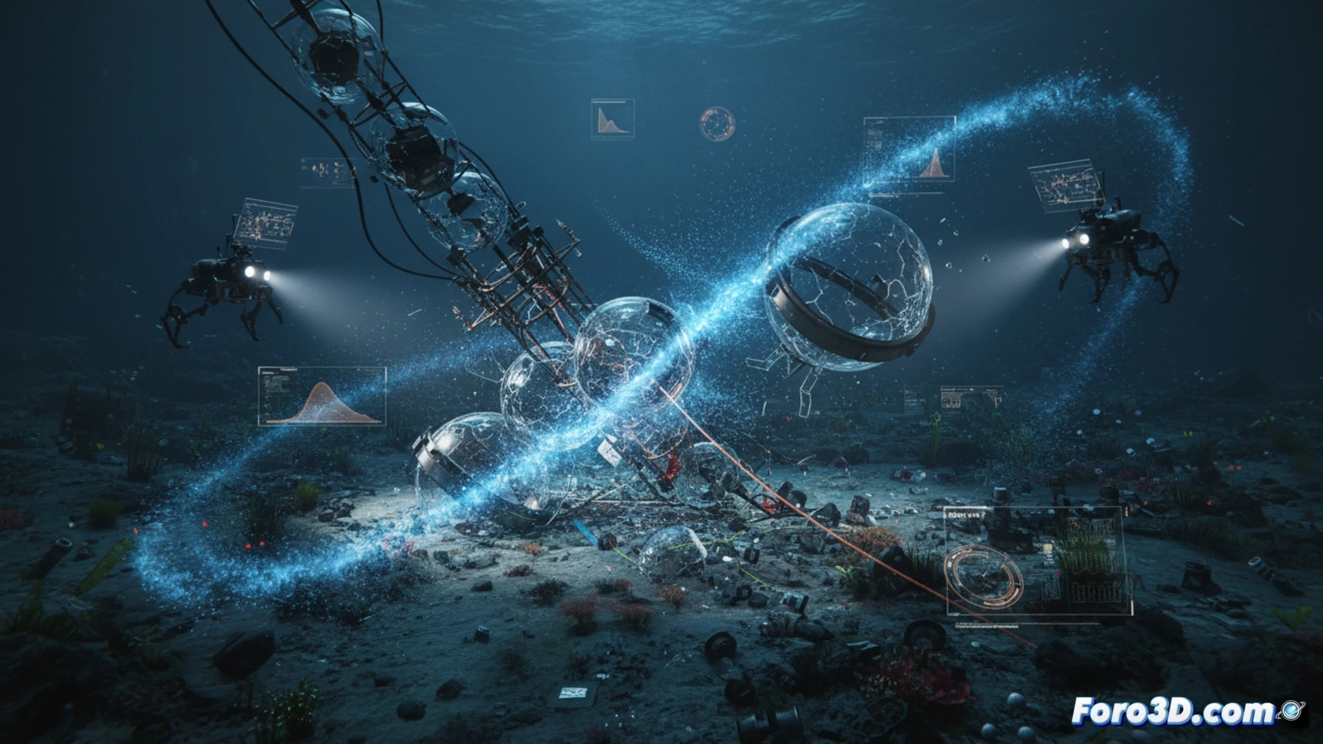 Reconstruccion 3D de implosion submarina en telescopio KM3NeT a 3000 metros de profundidad