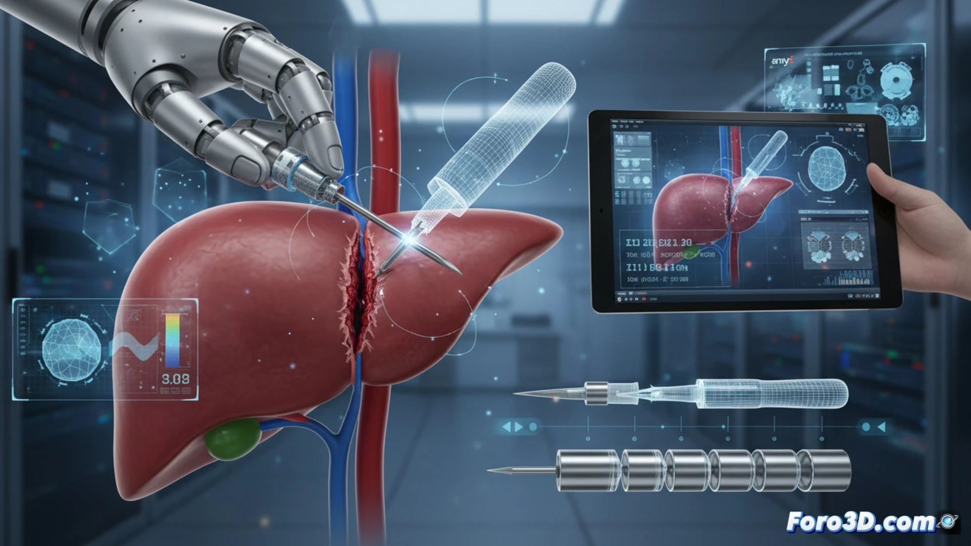 Simulación 3D de aguja robótica hepática con análisis de elementos finitos y escaneo métrico forense