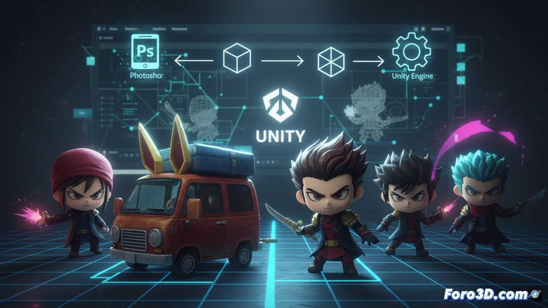 Personaje chibi de Persona 5 Tactica en Unity con sombreado estilizado y fondo de campo de batalla táctico