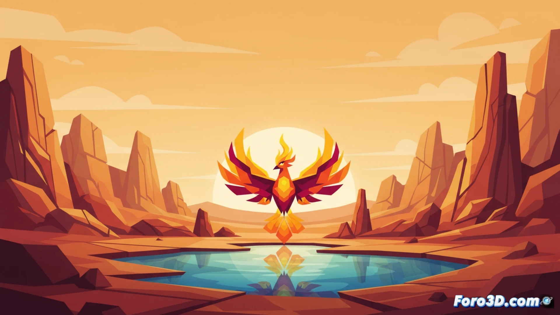 Phoenix Springs juego indie Unity estilo ilustracion 1970 alto contraste colores planos sin HUD
