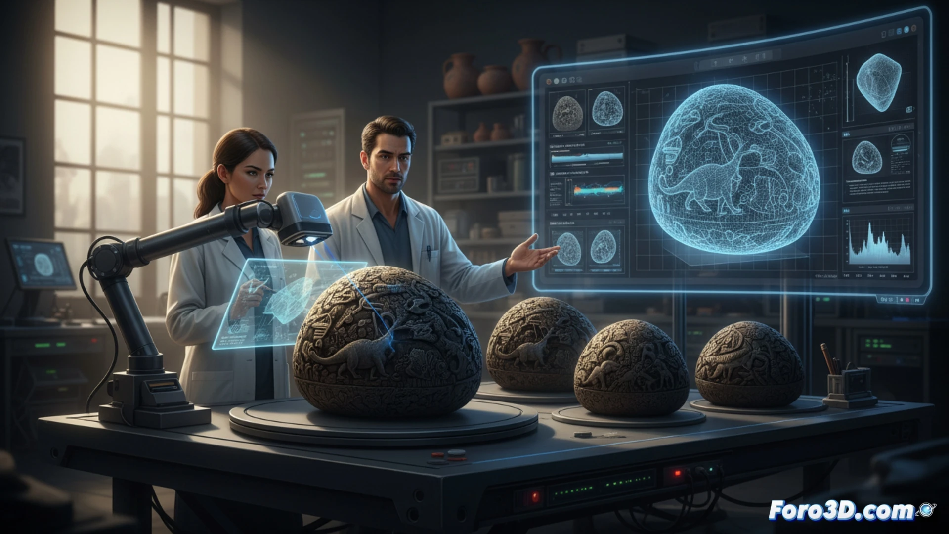 Piedras de Ica con grabados de dinosaurios y humanos, análisis digital con escáner 3D forense