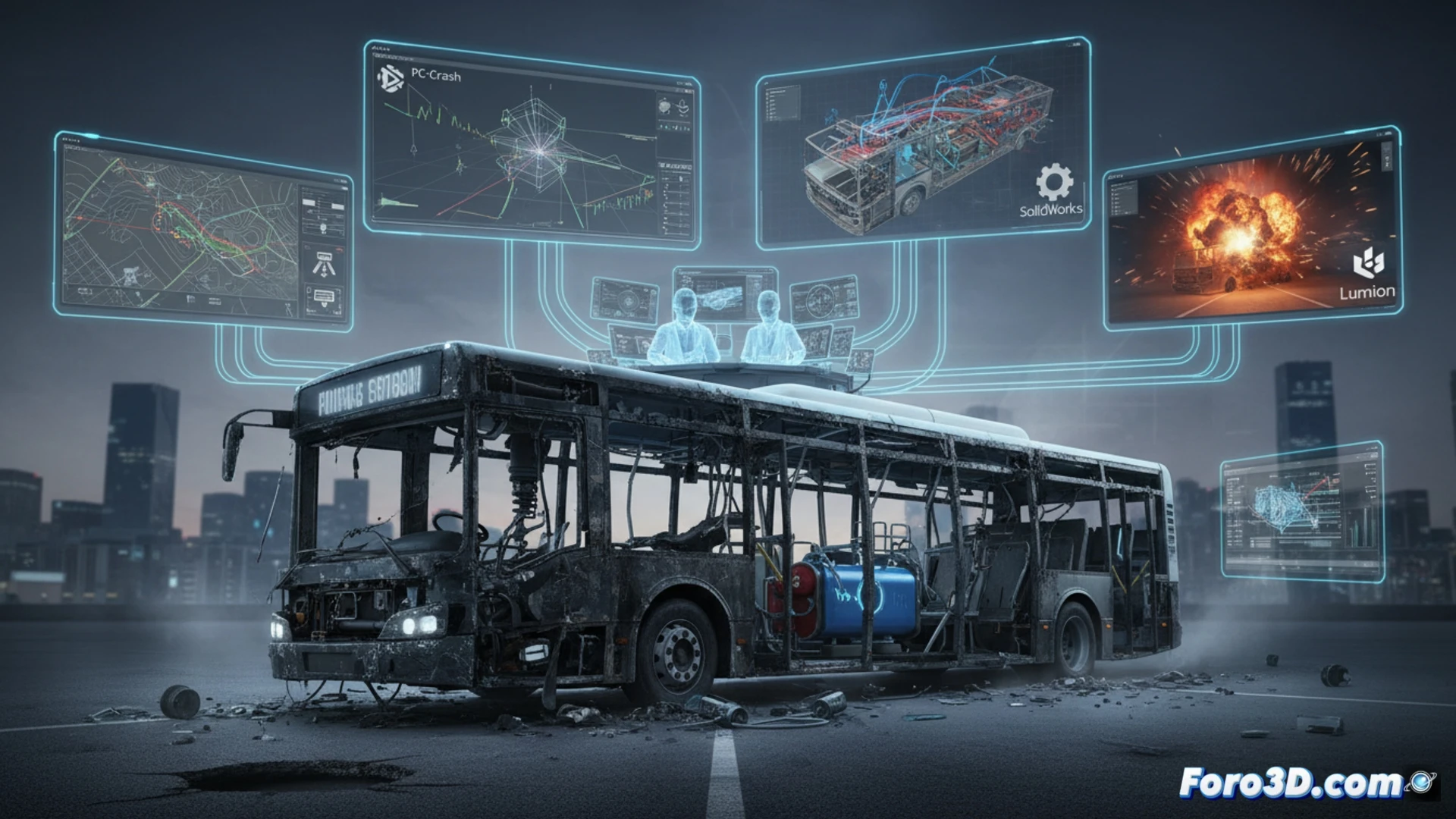 Reconstrucción 3D de explosión en autobús autónomo de hidrógeno con herramientas forenses digitales