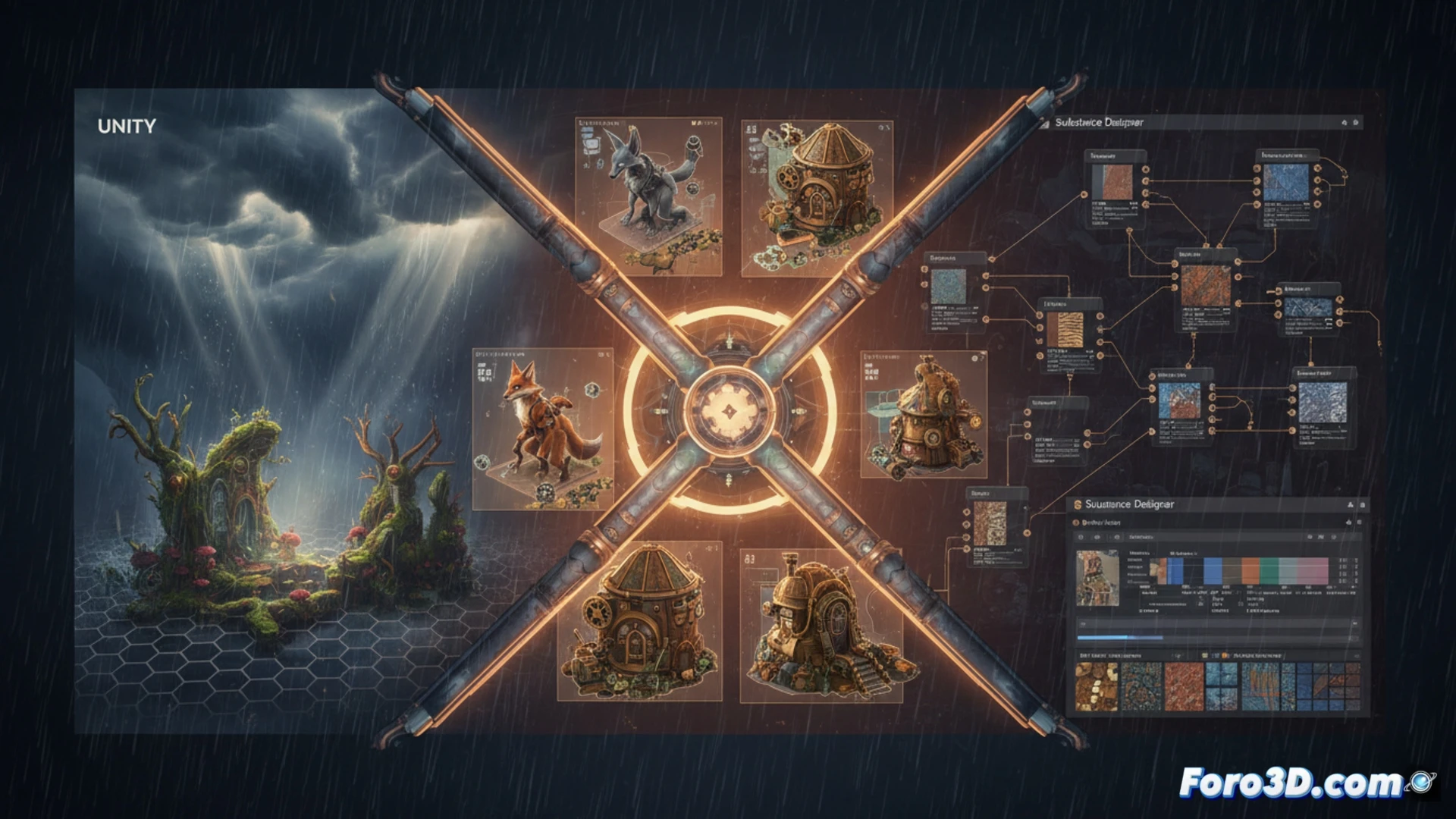 Pipeline técnico de Against the Storm con Unity, Maya y Substance para efectos climáticos y modelado isométrico