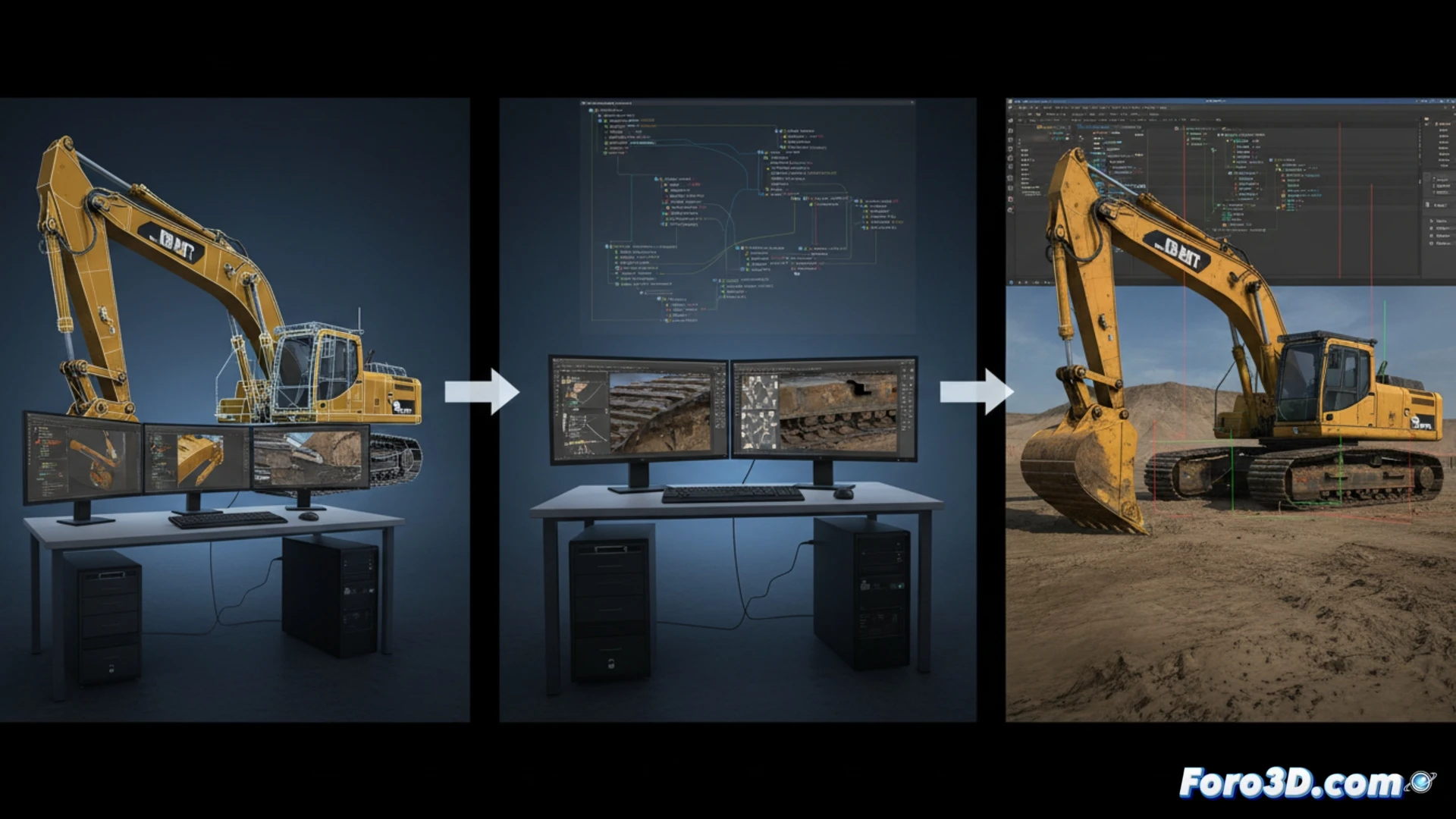 Pipeline tecnico Construction Simulator en Unity con modelado 3D texturas y fisicas de maquinaria pesada