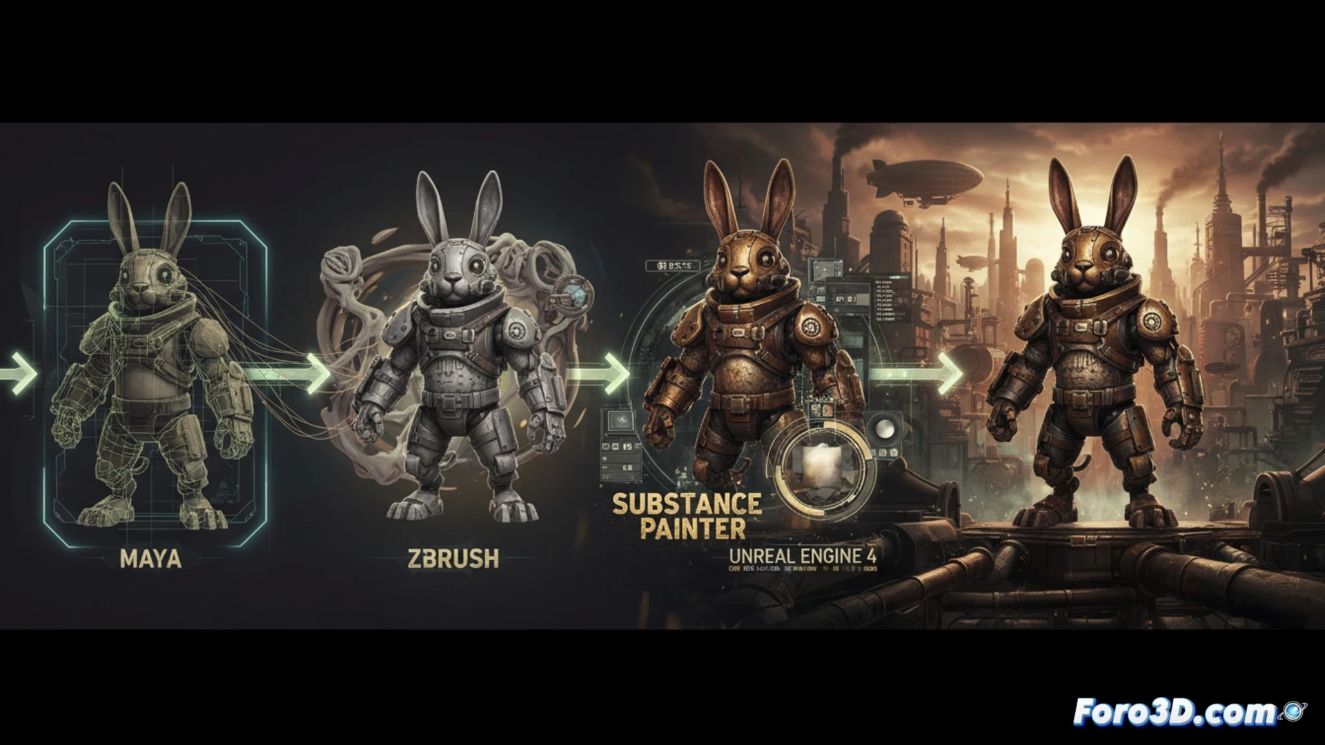 Pipeline técnico de FIST Forged In Shadow Torch con modelado en Maya ZBrush y texturas en Substance Painter para Unreal Engine 4