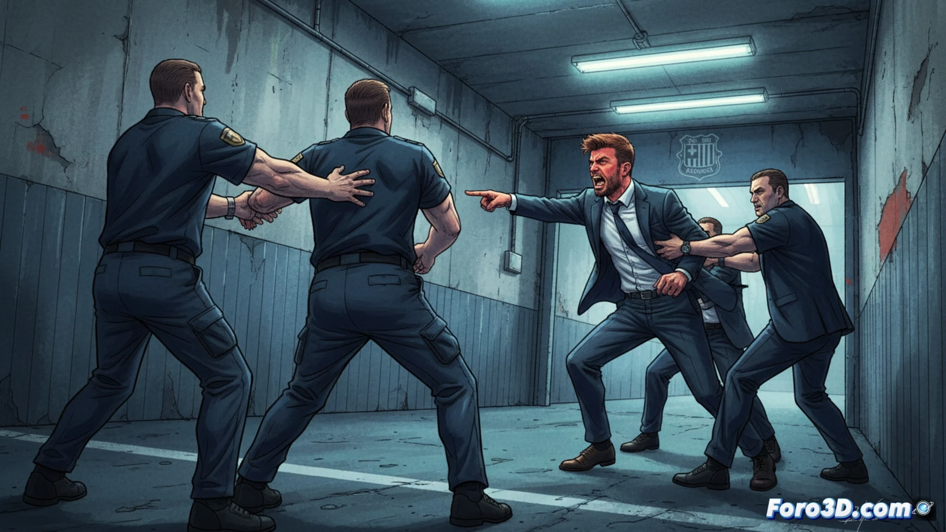 Descripción: Gerard Piqué, furioso, encara al árbitro en el túnel de vestuarios, a centímetros de su rostro, tras el partido de su equipo.