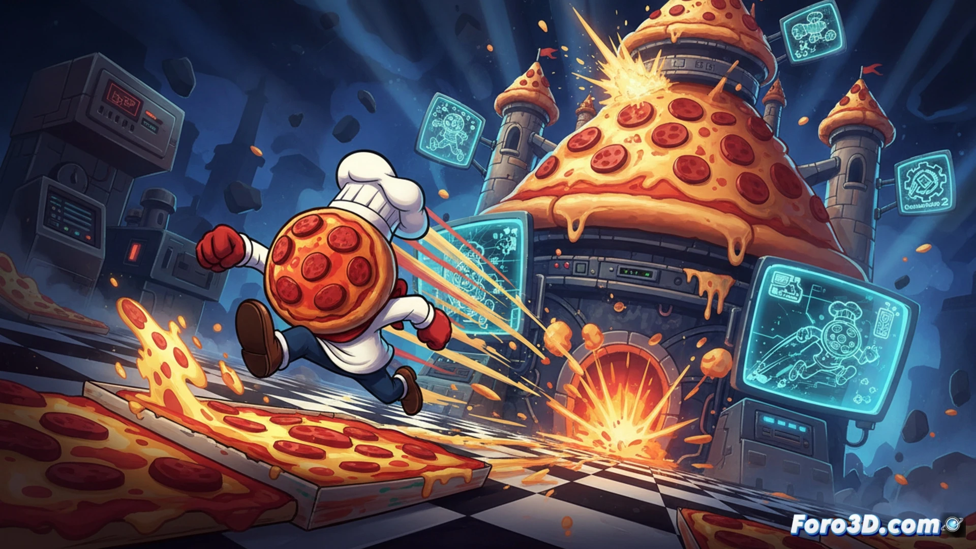 Pizza Tower pixel art personaje corriendo con animacion fluida estilo cartoon 90s