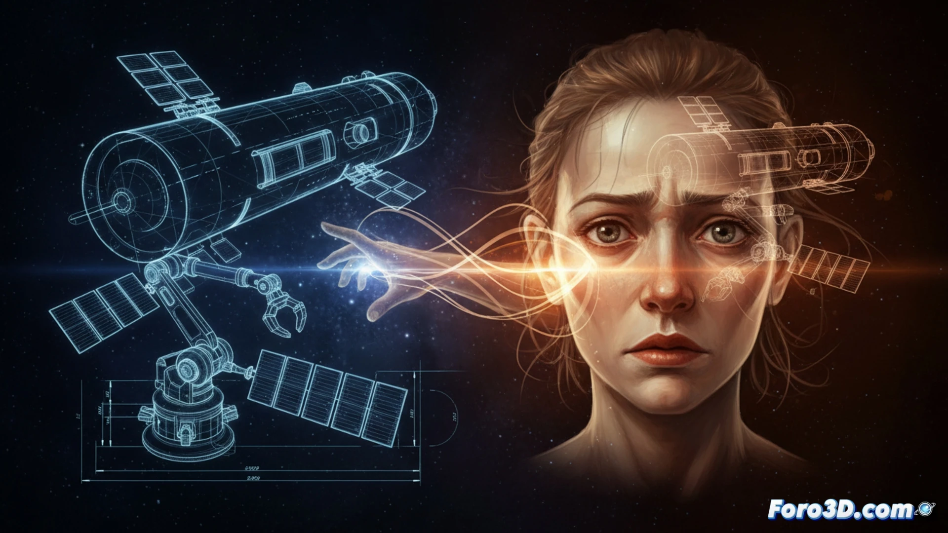 Planetes anime, detalle de nave espacial y traje en manual técnico aeroespacial para preproducción 3D