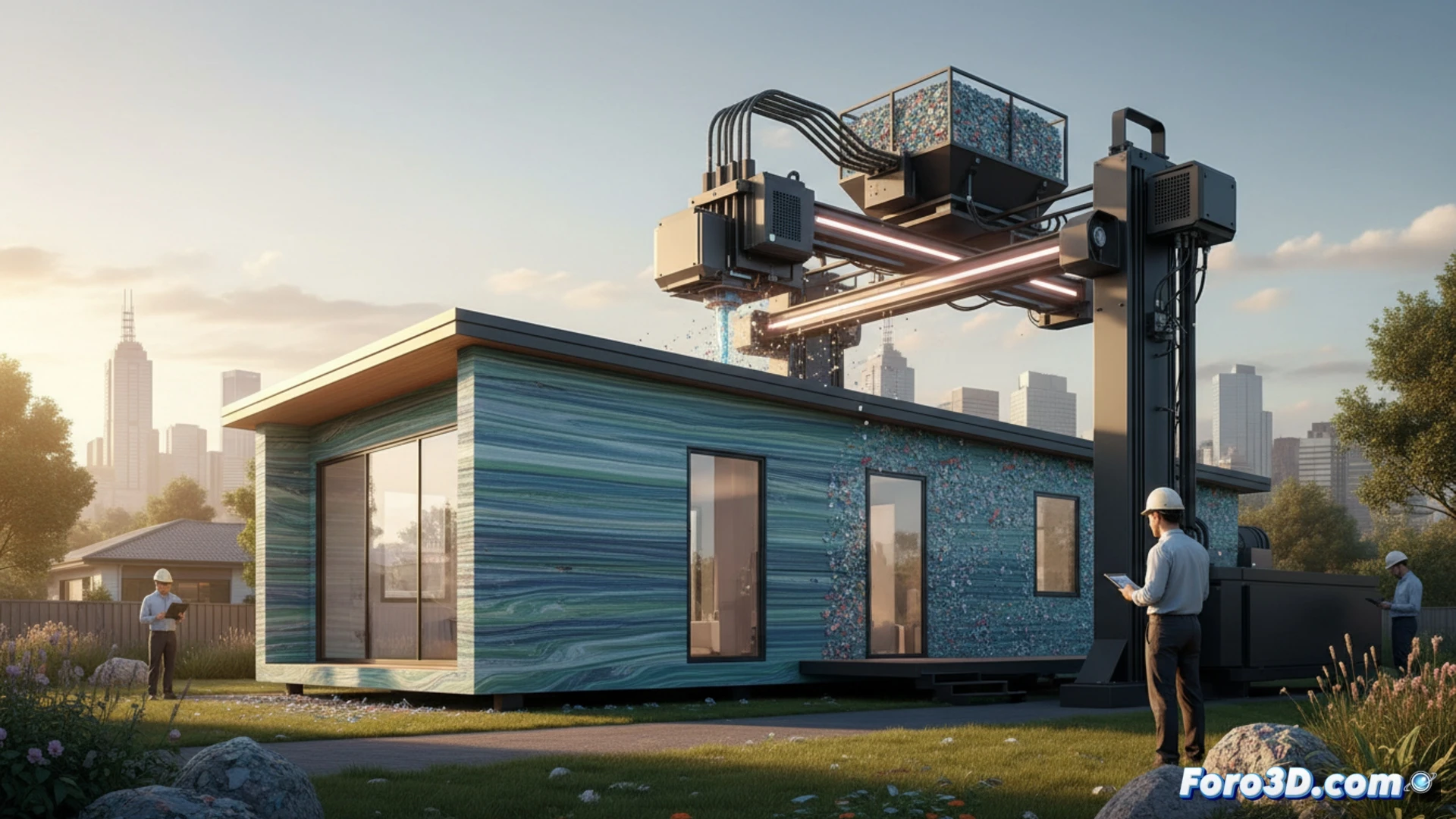 Casa impresa en 3D con plástico reciclado en Melbourne, construida en 12 horas, sostenible y modular.