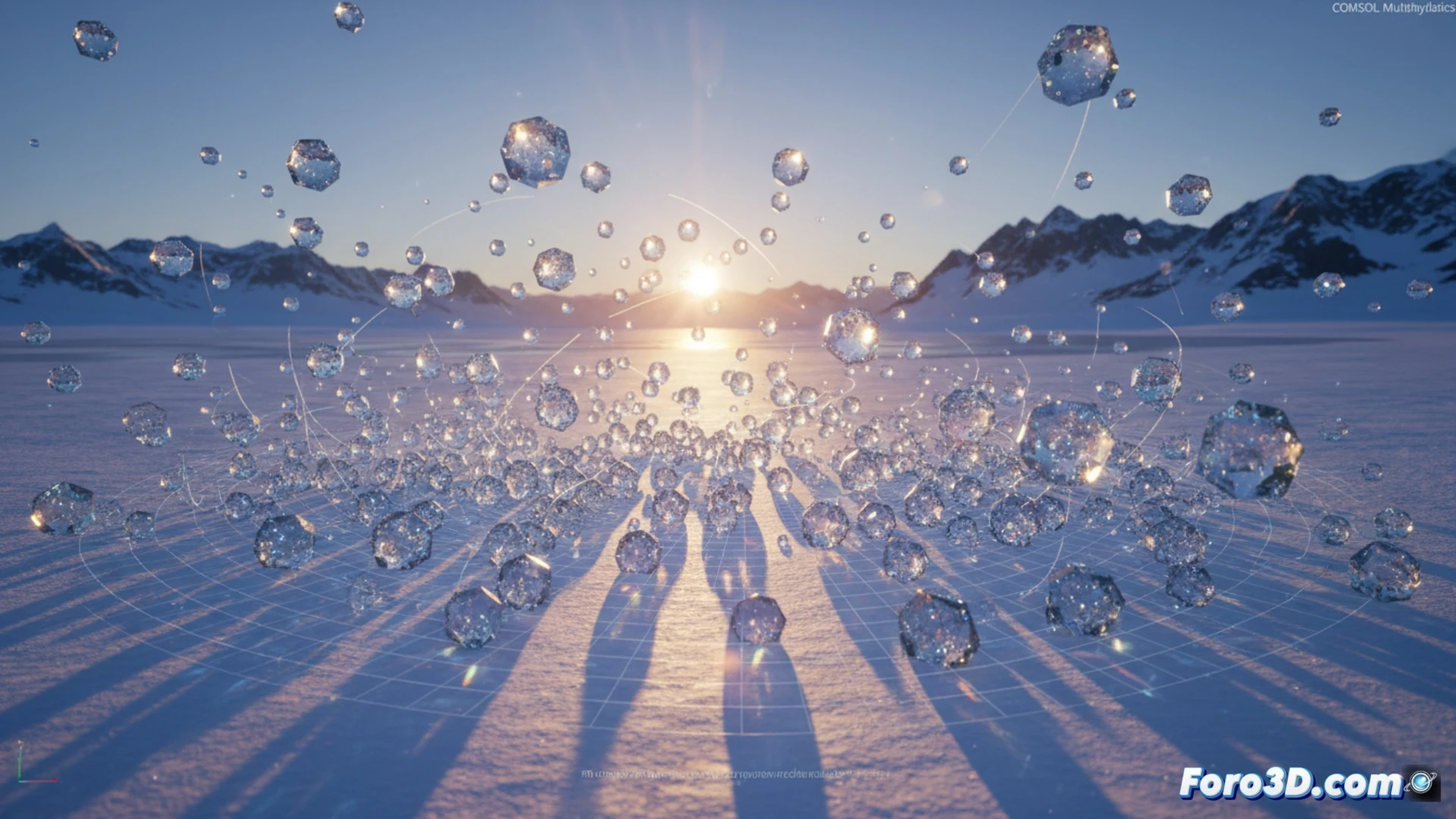 Polvo de diamante: cristales de hielo hexagonales flotando en aire frío, refractando luz solar como destellos brillantes