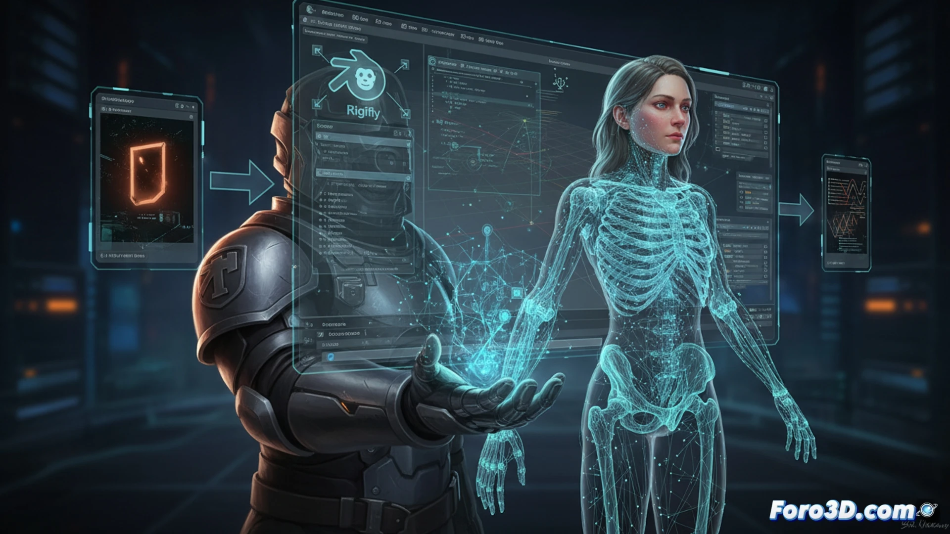 Poly Hammer plugin en Blender crea rigs Rigify para MetaHuman, sincronizando animaciones faciales y corporales desde Unreal Engine.