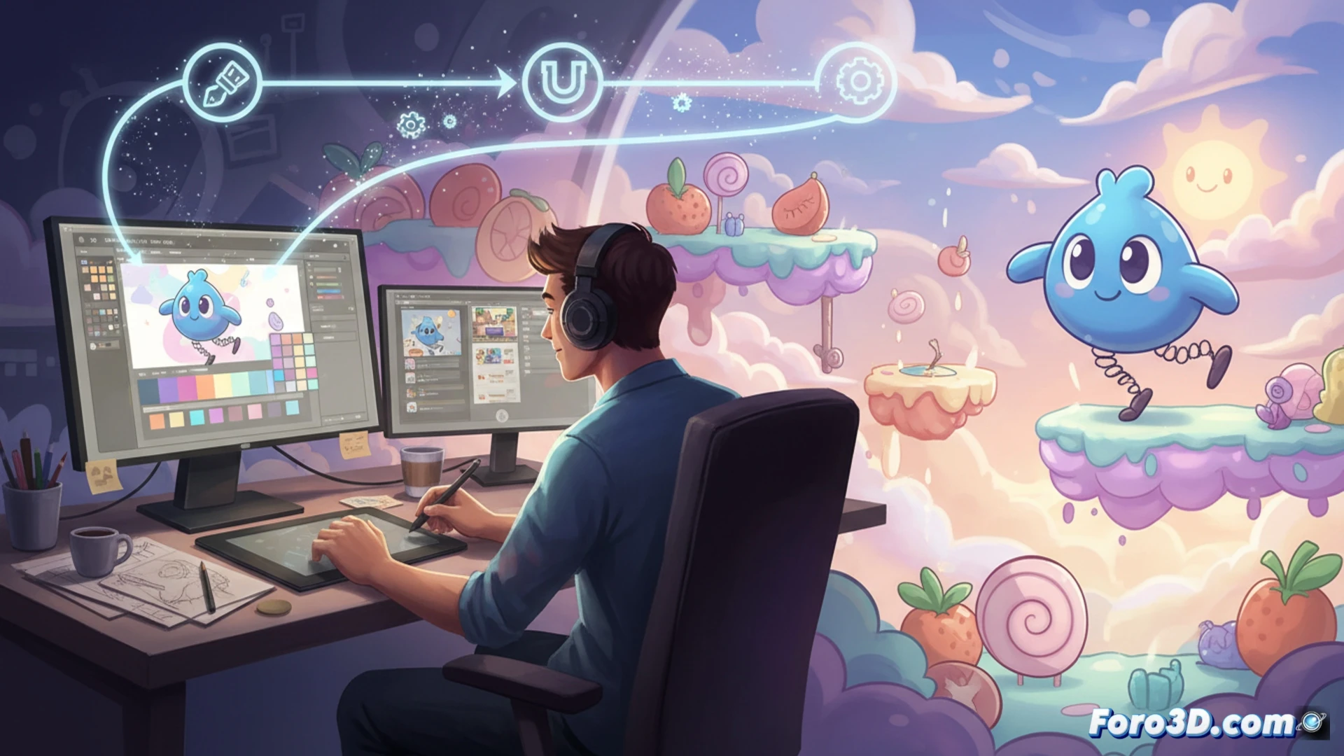 Captura de Promenade, plataformas 2D pastel con animaciones cartoon en Unity, assets optimizados