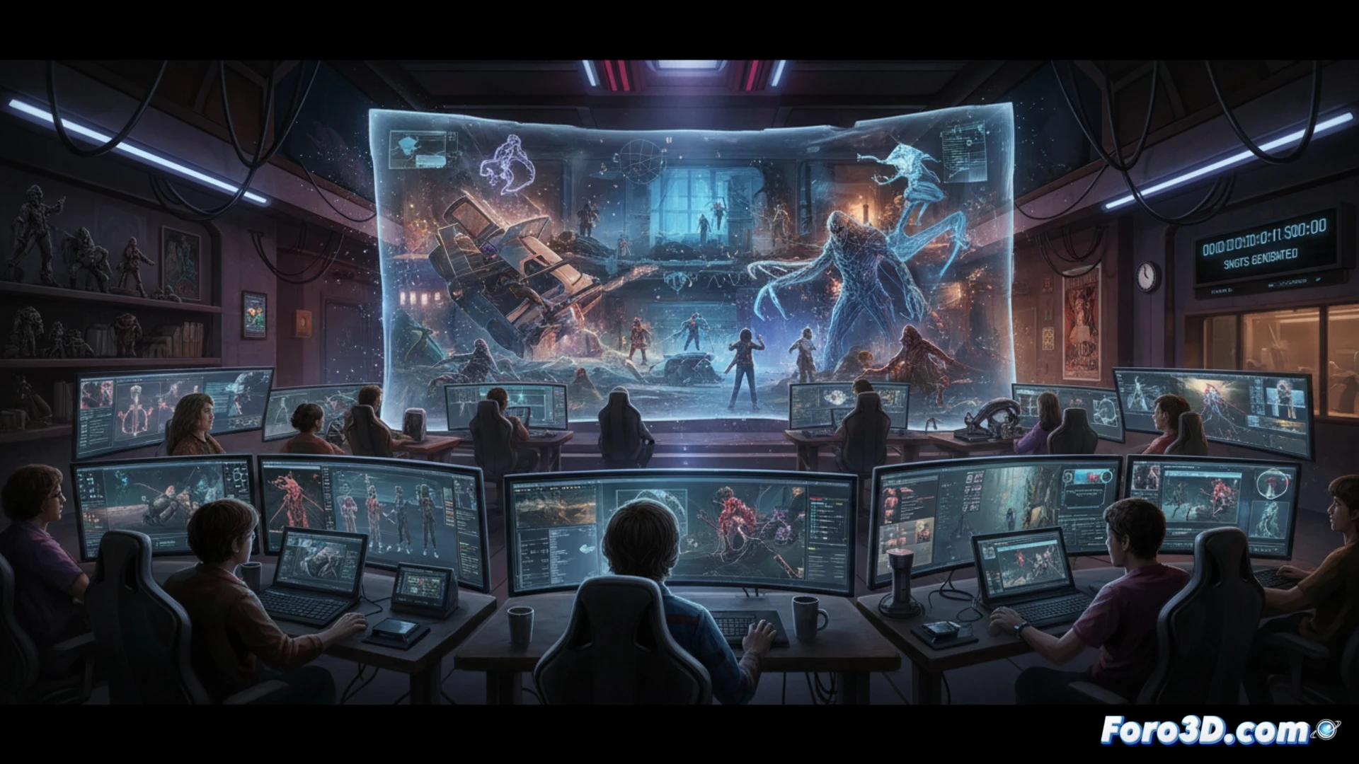 Un collage digital del estudio Proof muestra storyboards y tomas de previs para la temporada final de Stranger Things, con escenas de acción y efectos visuales.