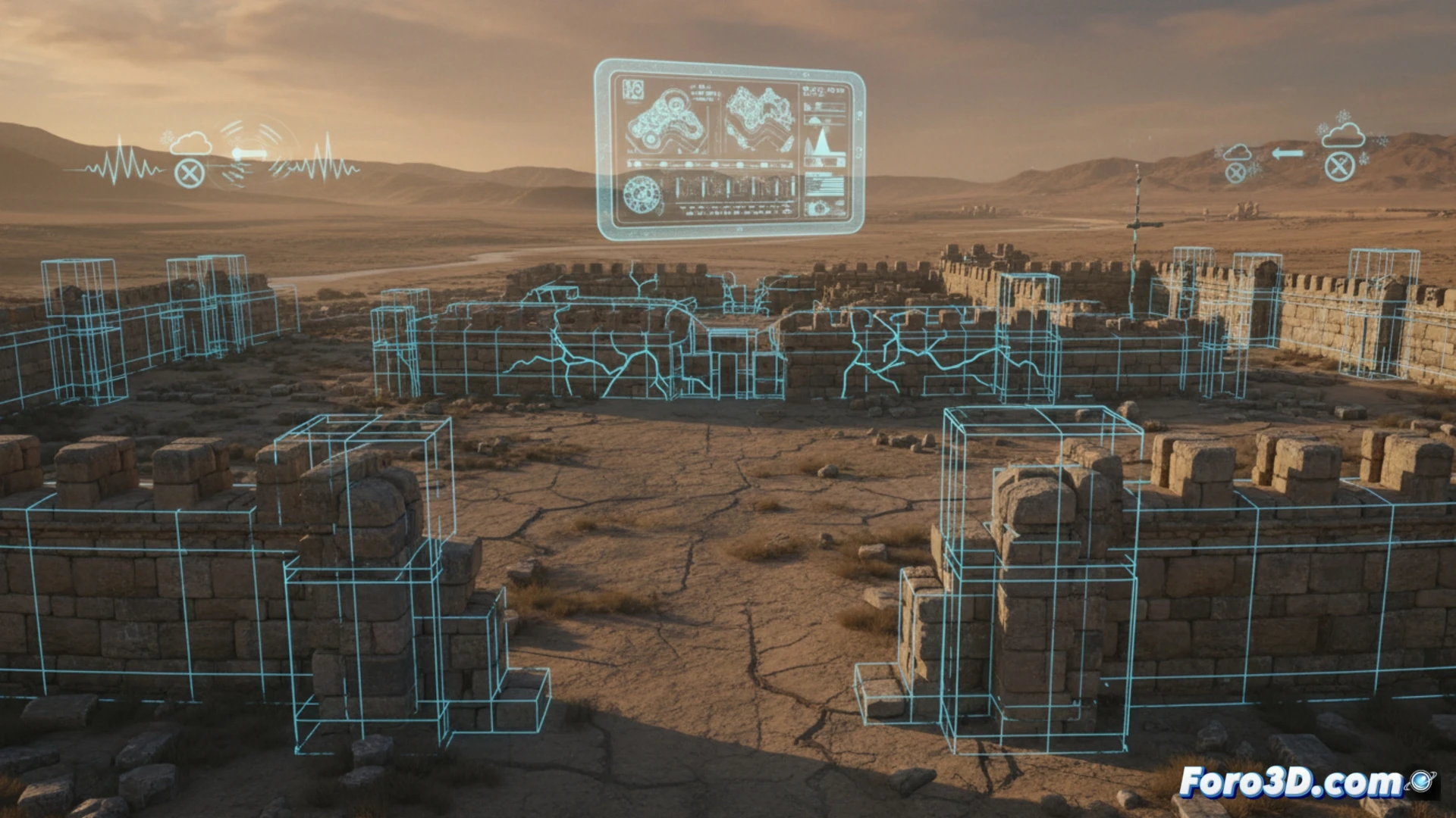 Reconstrucción 3D de ciudad hitita con efectos de sequía y terremoto simulados digitalmente